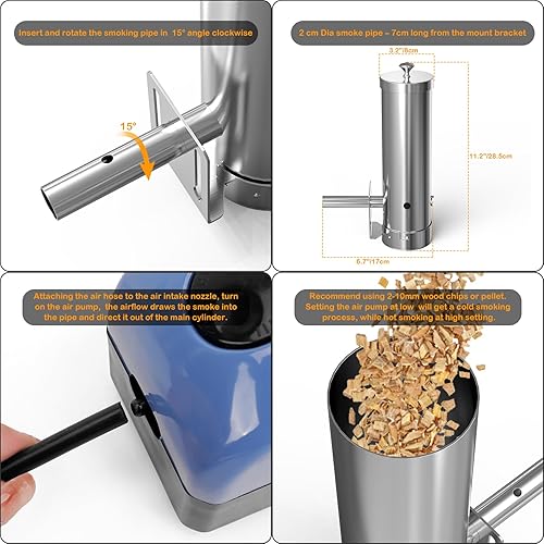Miniatura 3 de Generador de humo frío con tapa y bomba de aire, ahumador eléctrico portátil para barbacoa, pellets de madera, ahumador al aire libre, accesorio