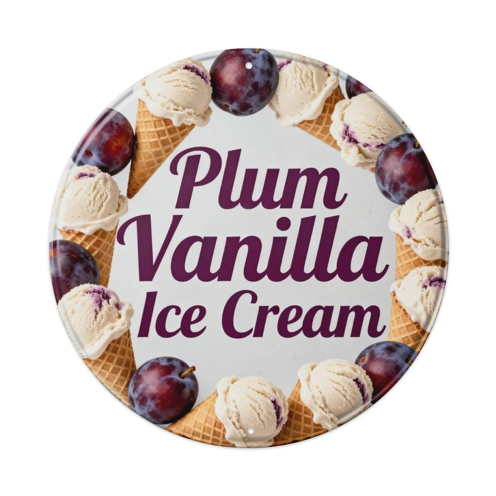 Plum Vanilla Ice Cream Metal Tin Sign Plaque