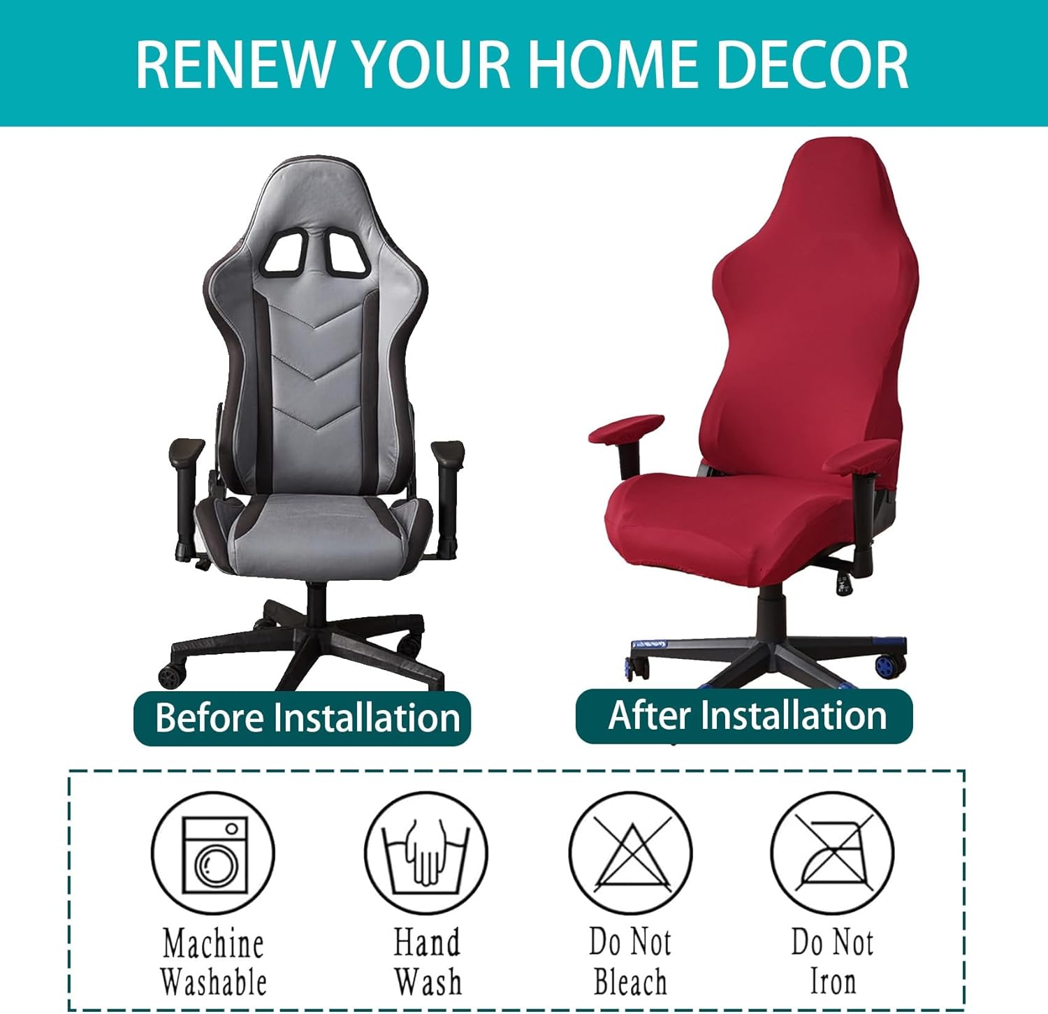 Game Computer Chair Slipcovers with Armrest Covers, Elastic Office Chair Cover Protector, 4Pc/Set Soft Rotating Armchair Slipcover Universal Fit(Blue a,4PCS)