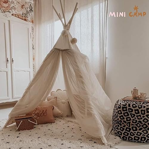 Miniatura 8 de MINICAMP Tienda de campaña tipi original para niños, hecha a mano de lona natural y casa de juegos de madera para niños y niños, tienda de campaña