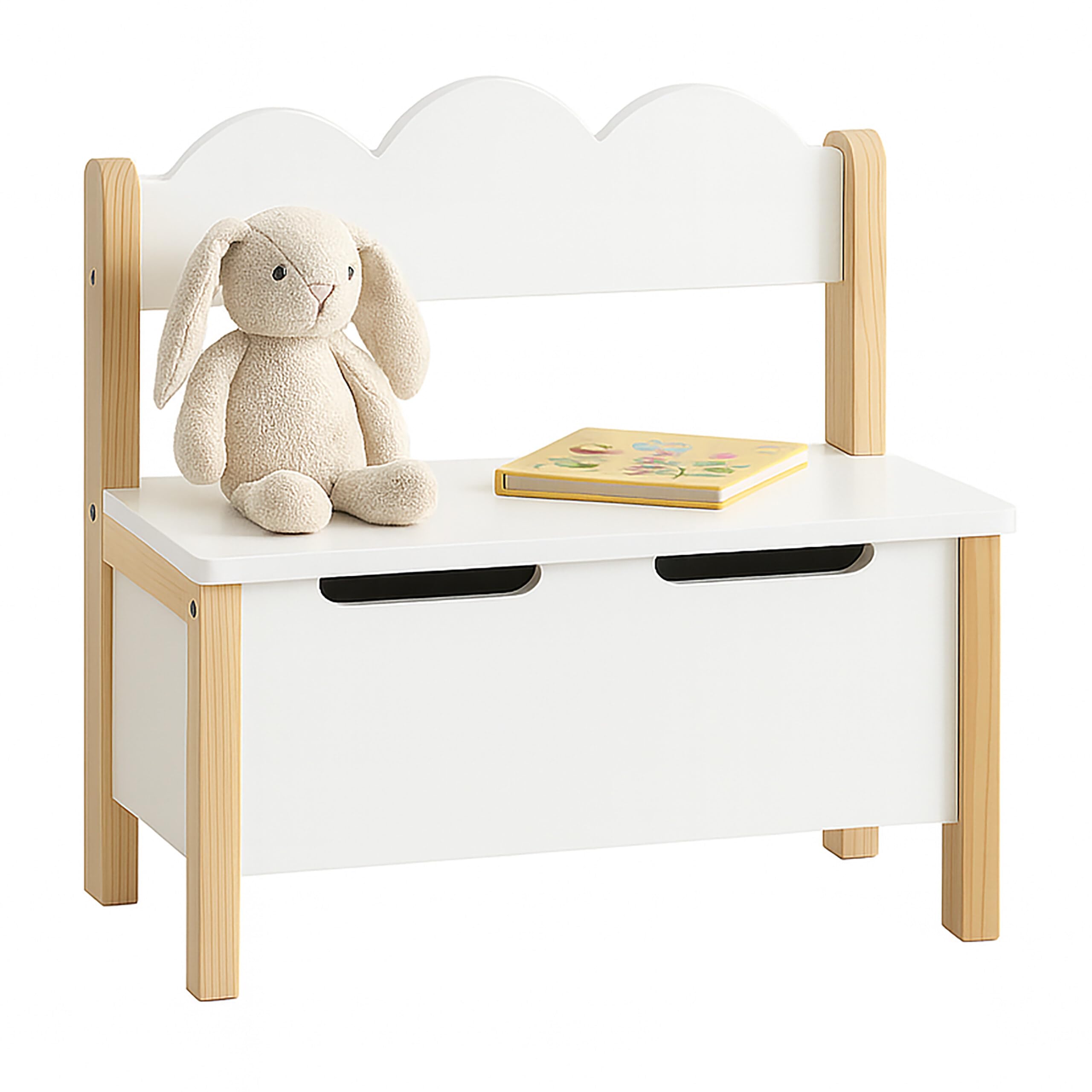 Banc pour Enfants Relaxdays avec Rangement, Couvercle, H x L x P : 60 x 60 x 25 cm, Banc Enfant, Chambre, Blanc/nat.