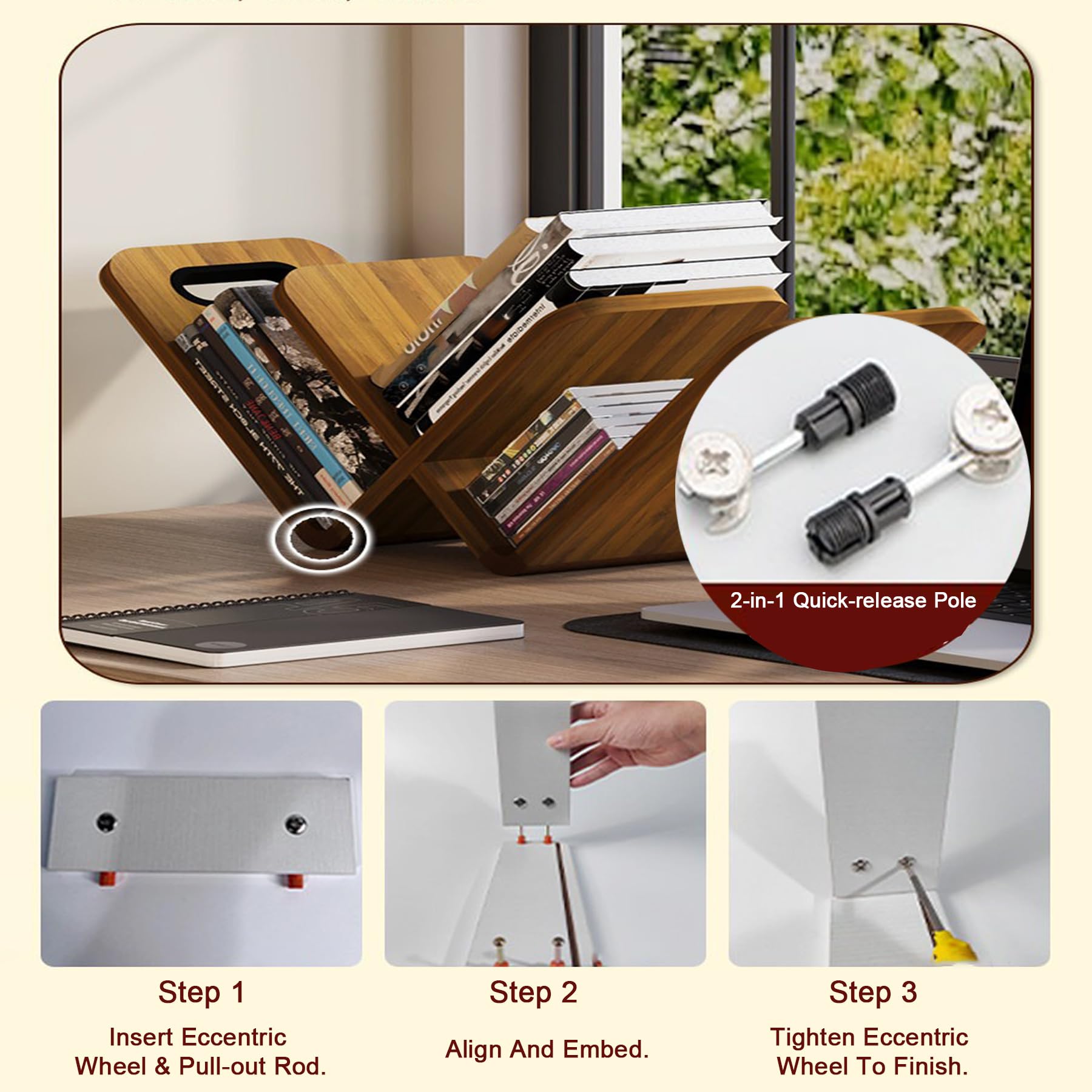 Organizer da scrivania in legno, libreria inclinabile da 60 cm, mensola da scrivania retrò per casa, ufficio, camera da letto e studio, soluzione versatile