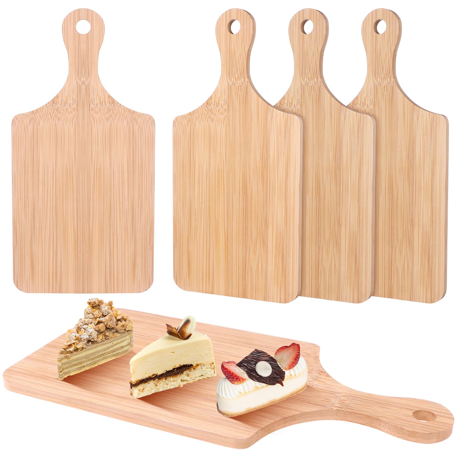 3 Pcs Bamboo Chopping Board 11x5 Inch Thicken Bamboo Cutting Board Bulk Wood Serving Charcuterie Board with Handle Dinner Plate Tray Kitchen Chopping Board for Meat Bread Vegetables Fruits Food (3)
