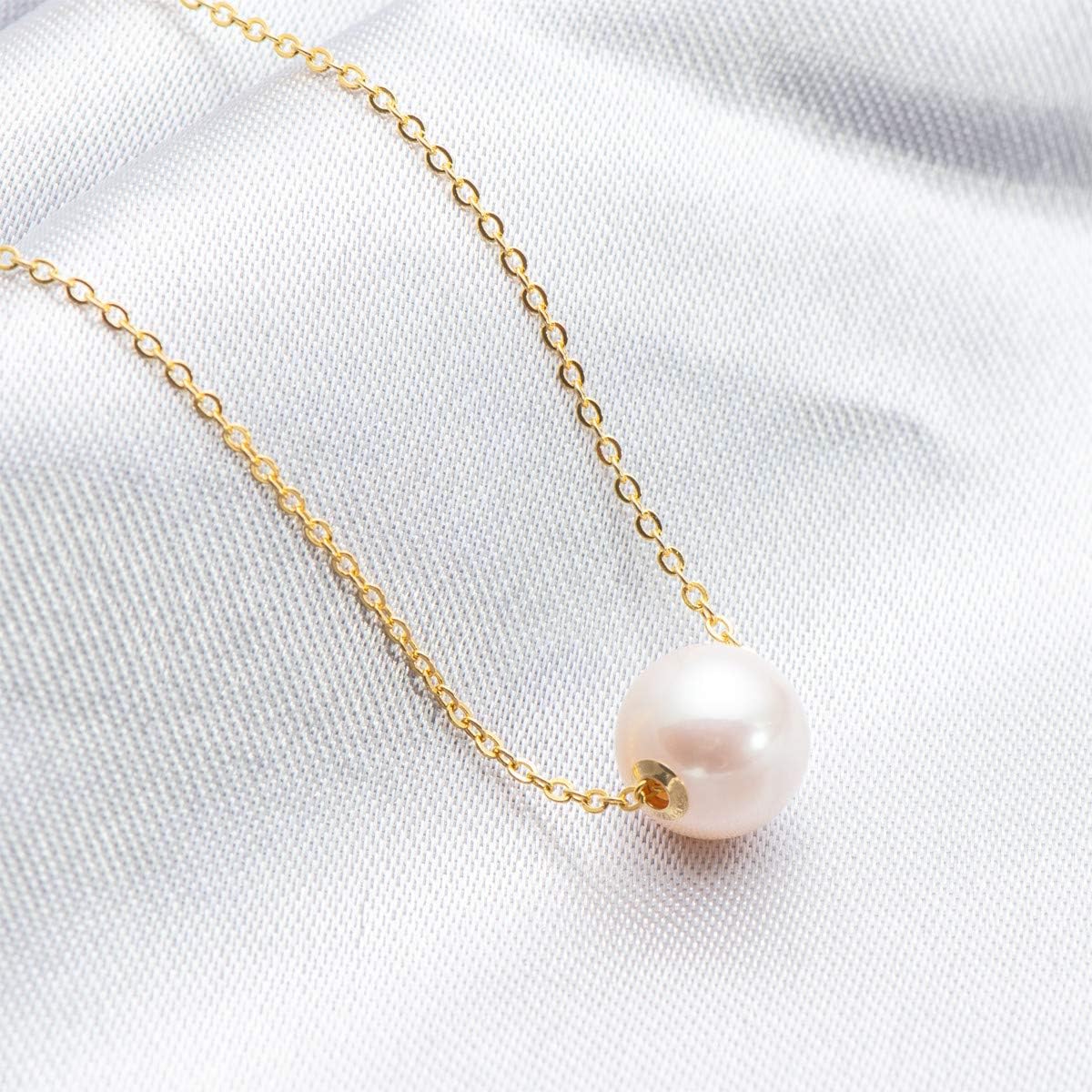 18K Gold Pearl Pendant Necklaces Freshwater Cultured Single Pearl with Sterling Silver Chain Gifts for Women Wife Mom
