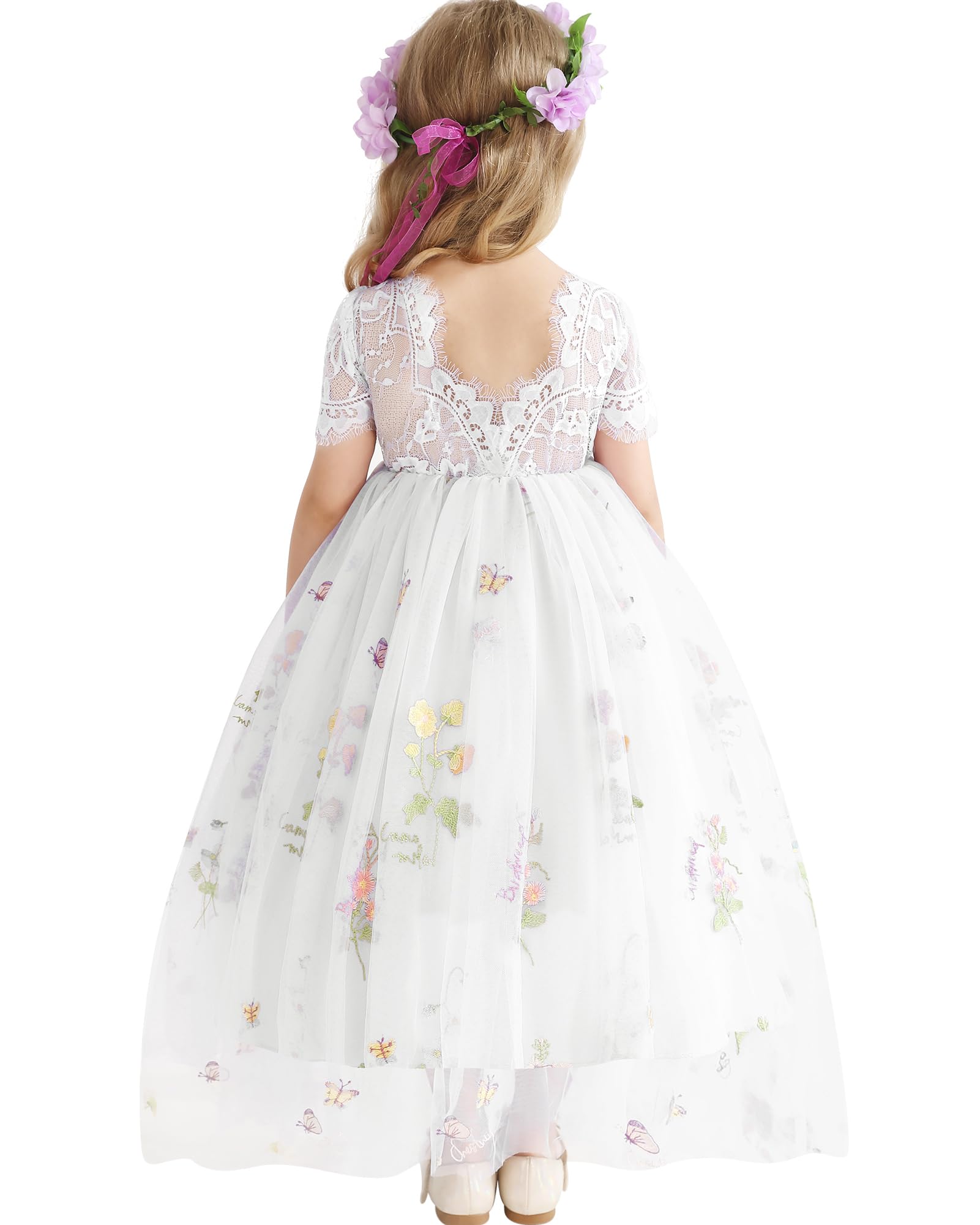 BlumenmäDchenkleider Spitze Hinten Kleid Und Blumenstickerei Geburtstag Tutu-TüLl-Kleider Festliches Kleid MäDchen Abendkleid Cocktailkleid Festzug Ballkleid 2-8 Jahr
