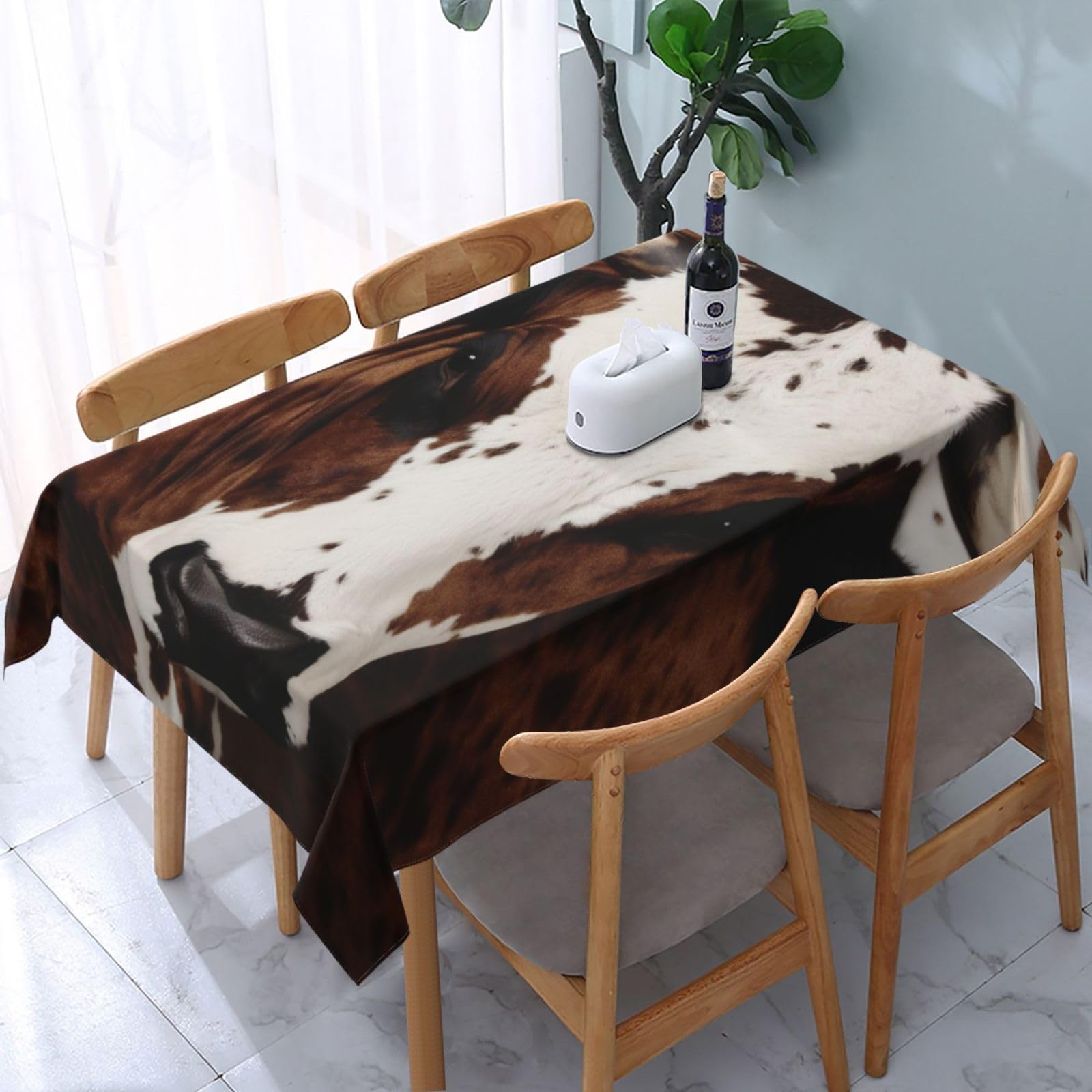 WPKJU Brown Cowhide Art Printed Tablecloth Water Resistant Table Cover Washable Rectangle Table Cloth for Tables 54x72 in