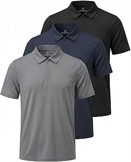 3 Pack: Men's Polo Shirts Zipper Short Sleeve Dry Fit Quarter Zip Golf Athletic Workout Gym Collared