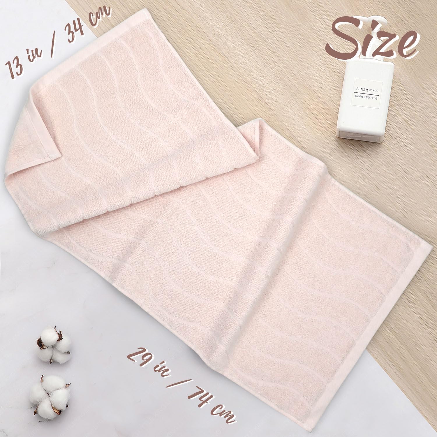 2-Piece Hand Towels for Bathroom with Wavy Striped Jacquard, Premium Quick Dry Spa Face Towels 13"x29", Blush Pink - Image 6