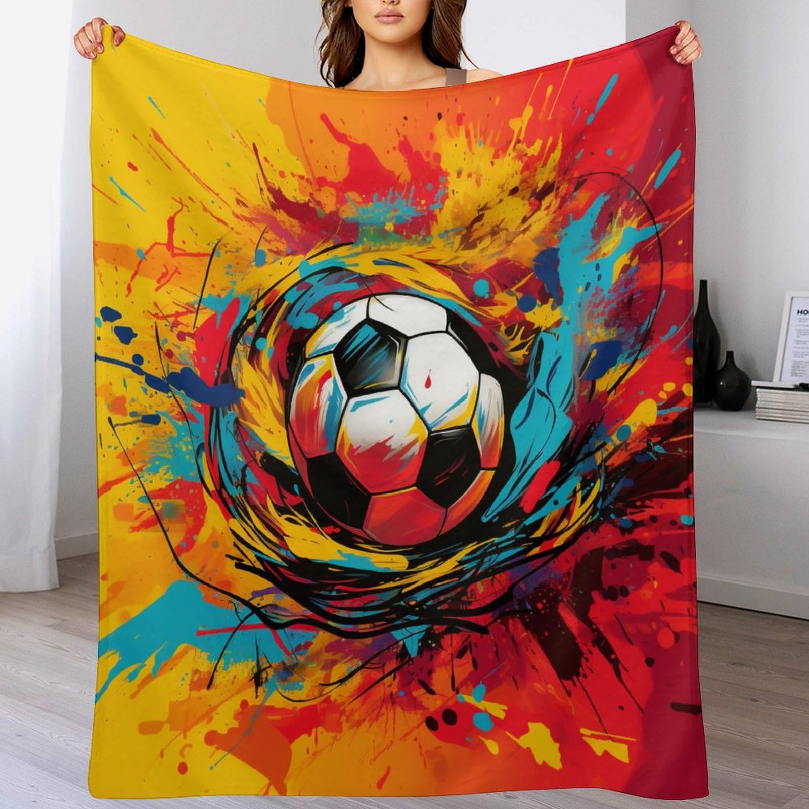 Couverture polaire football anti-froid pour canapé et lit en flannel