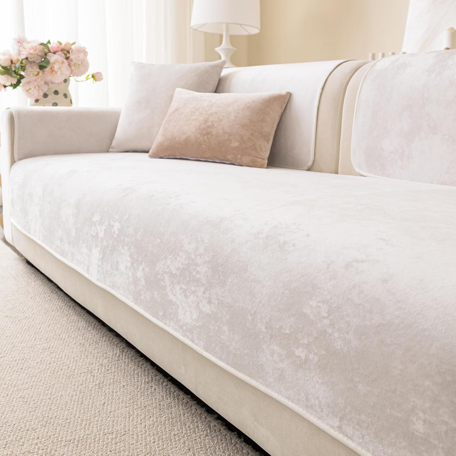 Easy Clean Couch Cover for Dogs,Non Slip Sofa Covers Washable for 3 Cushion Couch Sofa Sectional Sofa Slipcover, Furniture Protector (1 PCS 36"x63" White)