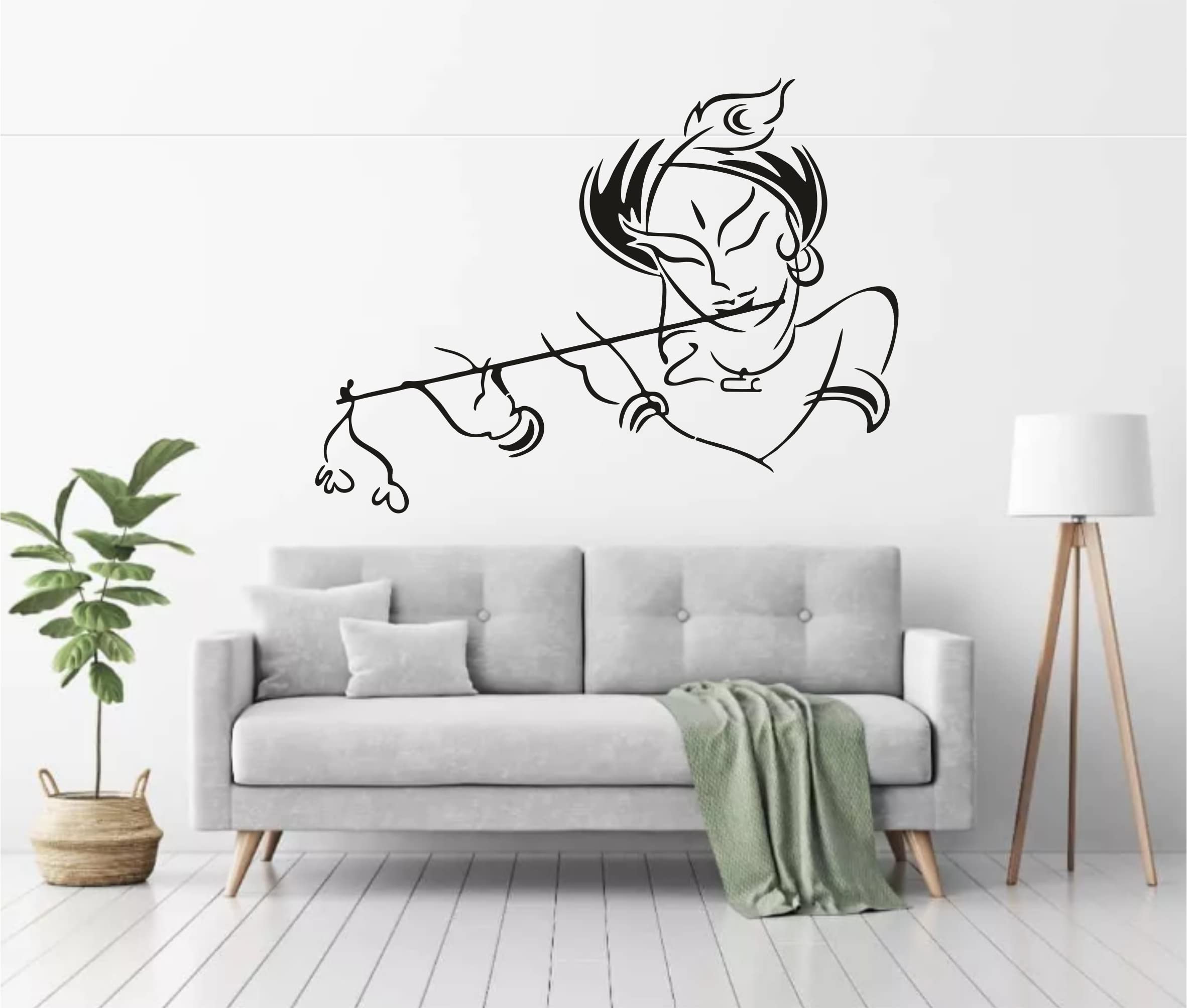 Large, Mini Decor Lord Krishna with Their Flute Vinyl Wall Decoration Sticker (Black)-image-28
