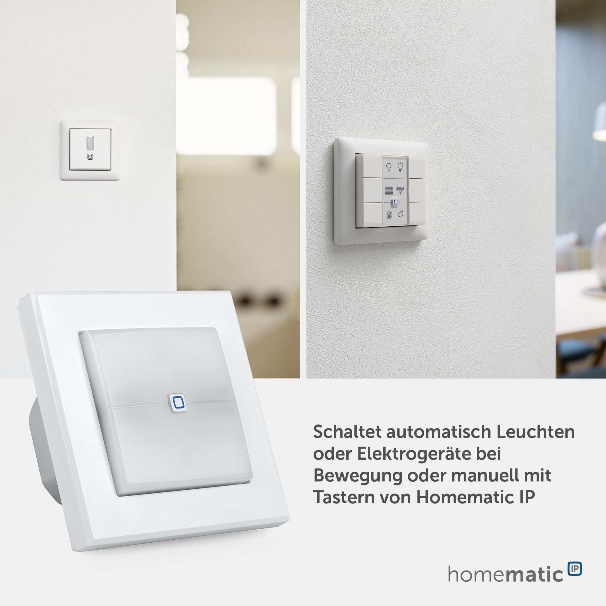 Homematic IP Schaltaktor für Markenschalter – mit Signalleuchte | Smart Home, zwei beleuchtete Tasten, steuert Geräte und Leuchten per App, Alexa & Google Home, Energie sparen, 152020A0