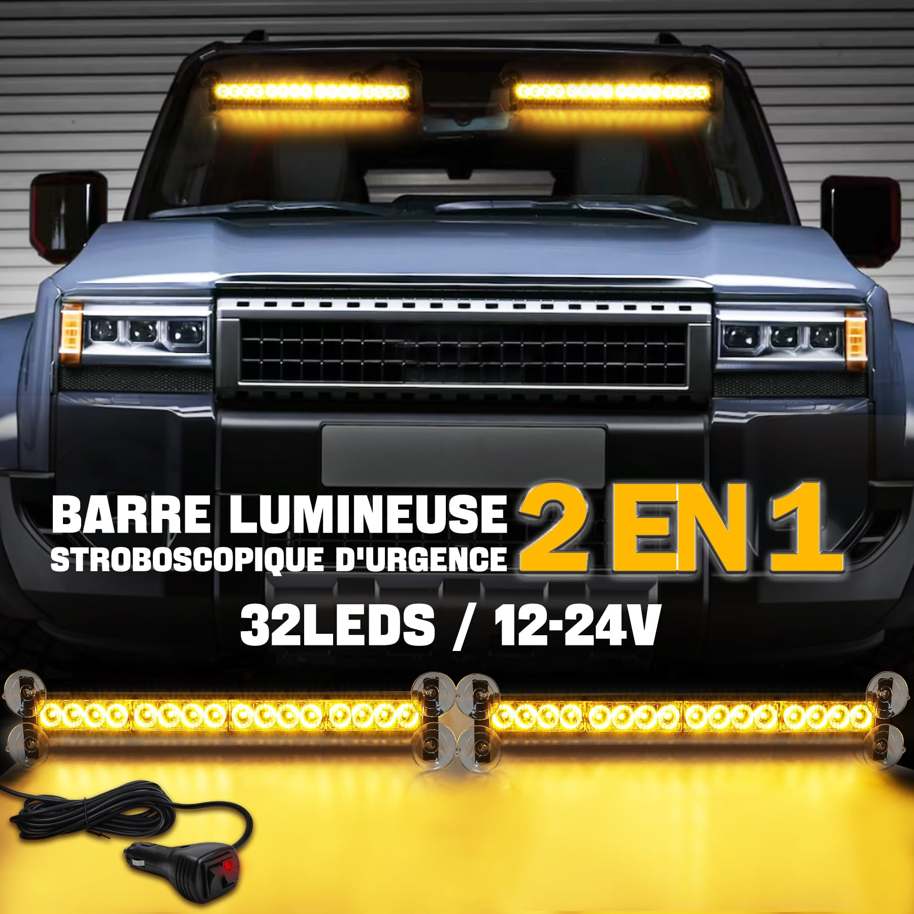 2 x 42,6 cm Stroboskopowa lampa LED - 12 V/24 V 2 w 1 listwa LED, 23 tryby błysku, 32 diody ostrzegawcze o zagrożeniu awaryjnym dla ciężarówek samochodowych (pomarańczowy)
