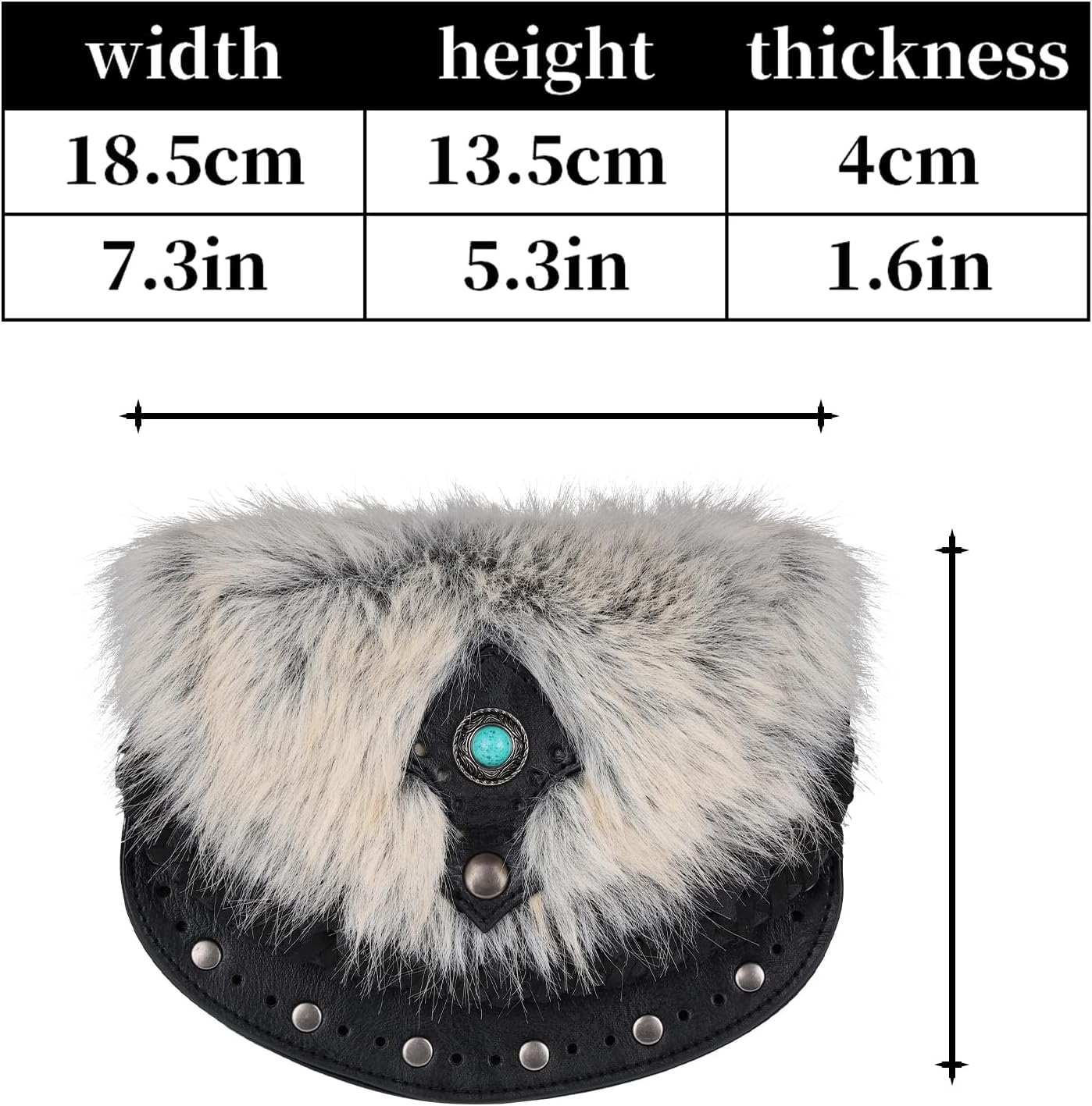 HiiFeuer Viking Faux Fur Belt Bag with Turquoise Nordic Waist Pack, Vintage Medieval Belt Pouch Portable Purses for Ren Faire (Black A)