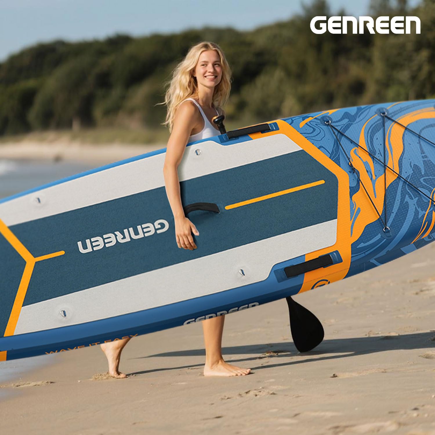 Tabla de surf de remo, tabla de remo inflable de 11 pies con accesorios de SUP, cubierta antideslizante, doble capa de PVC, patrón Monstera, tabla de paddle de 33 pulgadas extra ancha estable