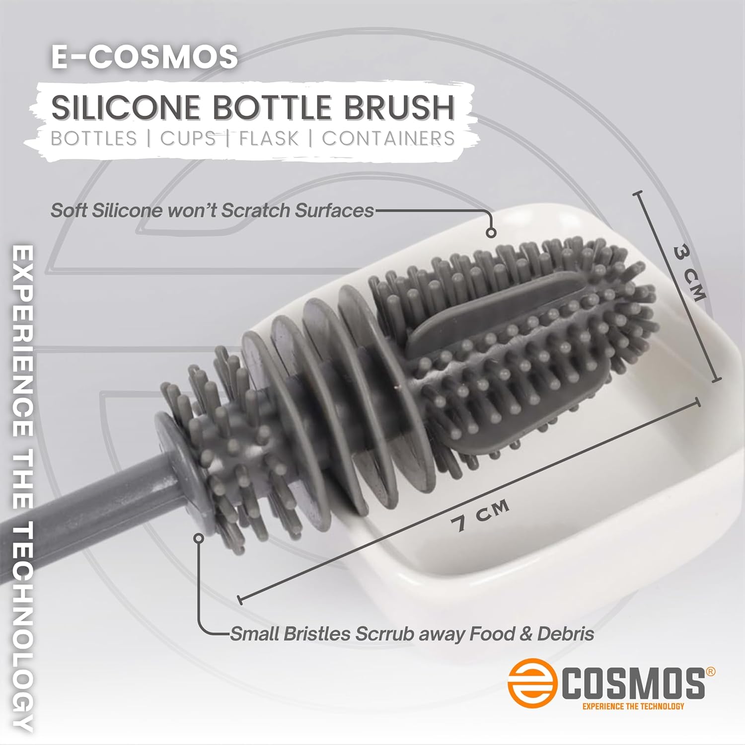 Bottle Cleaning Brush Silicone Long Handle, Black, 1 Count, 1 x Brush, Bottle, Vase, Container, Glass, Pitcher, Blender, Dish
