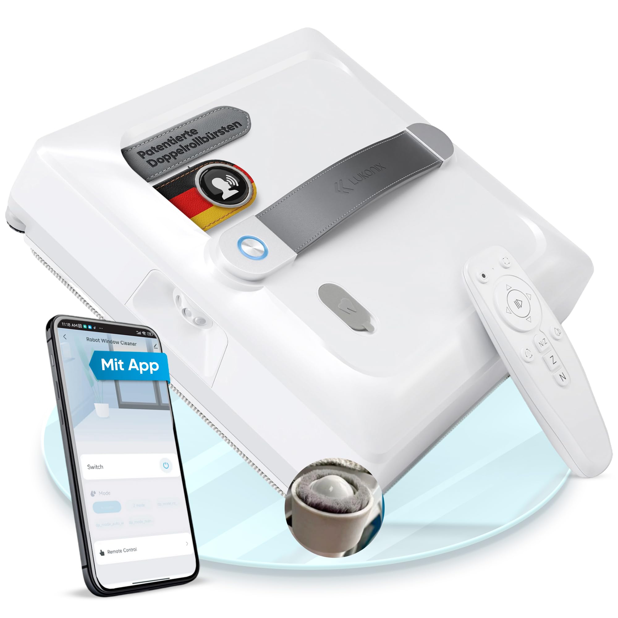 Fensterputzroboter [patentierte Rollbürsten] Fensterputzer elektrisch mit App-Steuerung [deutsch] Fensterroboter 3-Düsen Sprühfunktion & Anti-Fall-Sensoren | Winbot Roboclean Window Cleaning Robot