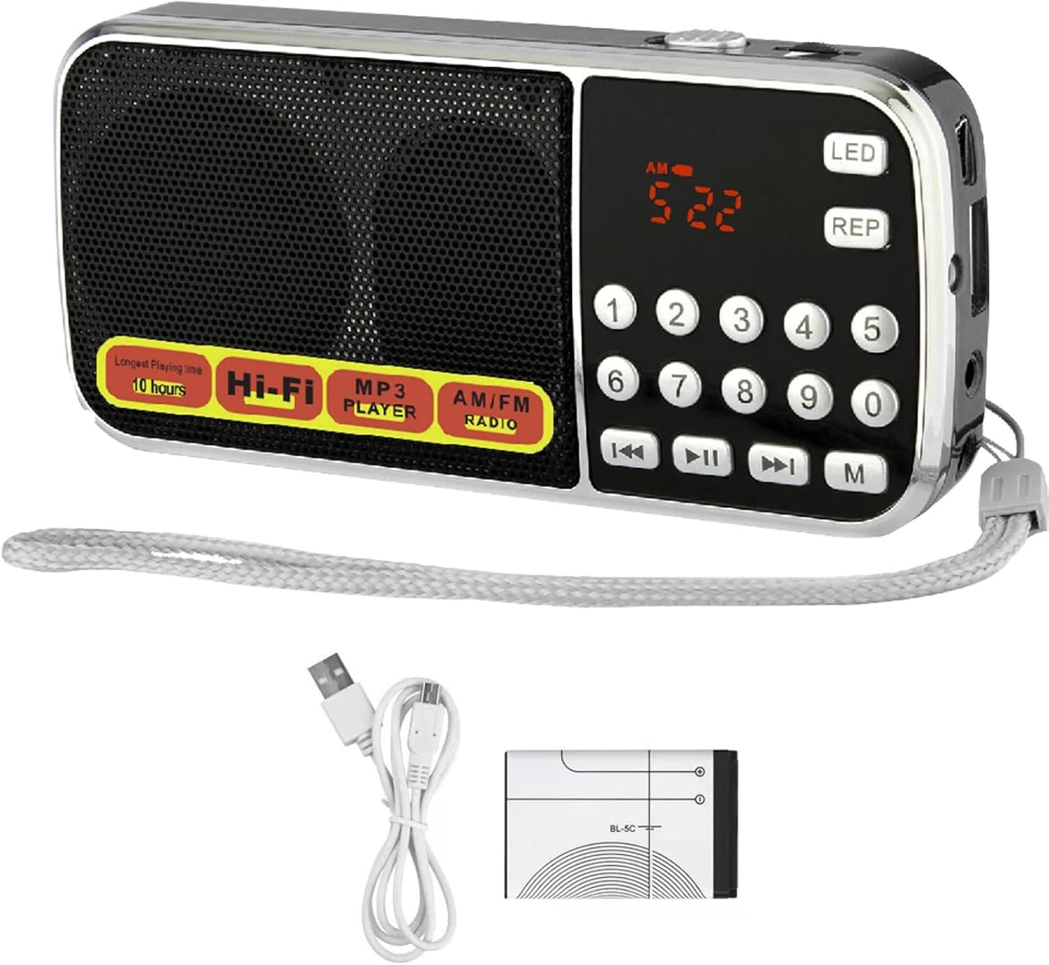 DC 5V Mini Digital AM FM Radio with Emergency Flashlight Support 3.5MM Aux & TF Card Auto Scan & Memorize Channels