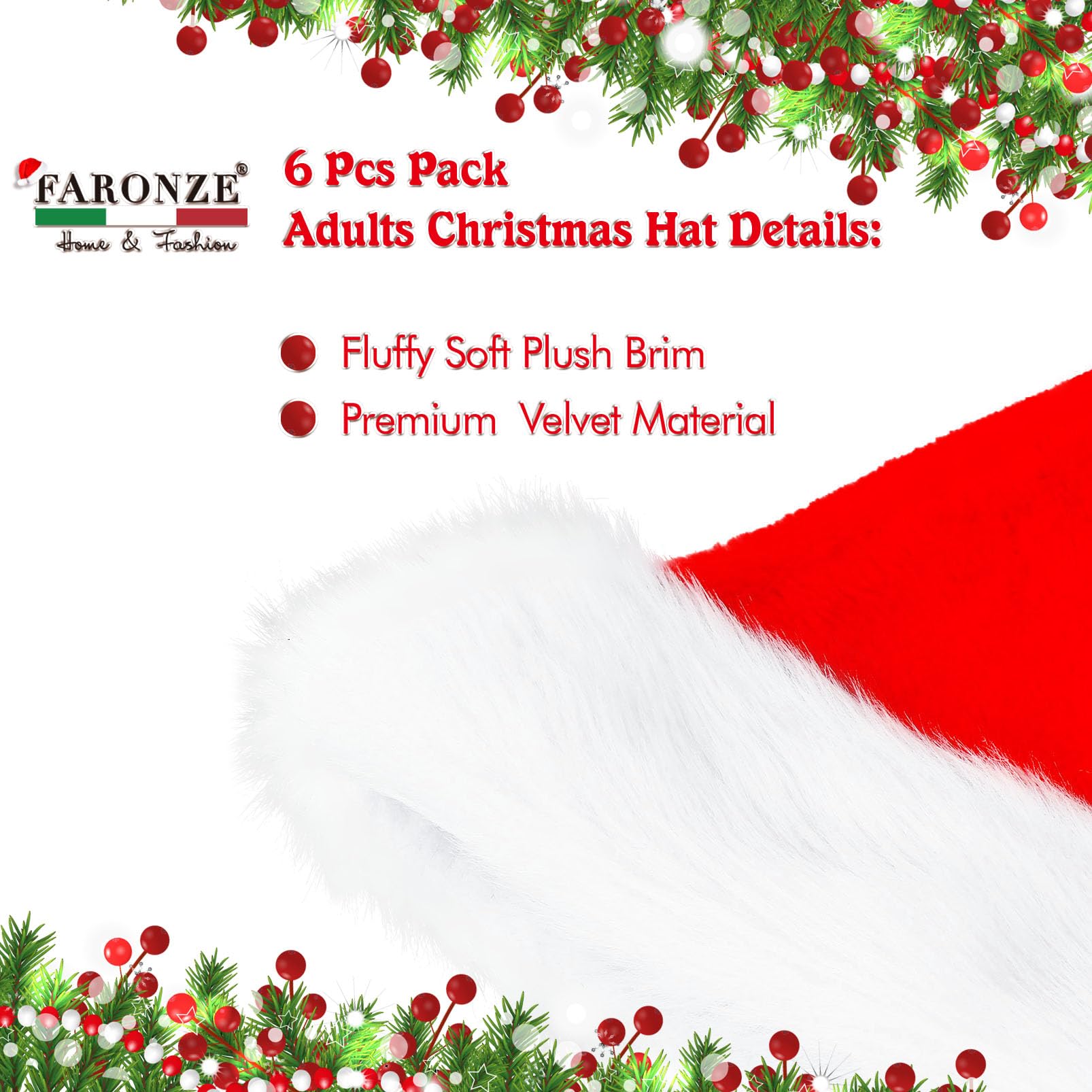 Paquete de 6 sombreros de Navidad de felpa de Papá Noel, cómodos sombreros de Navidad de terciopelo rojo para regalos de fiesta de Navidad, tamaño adulto