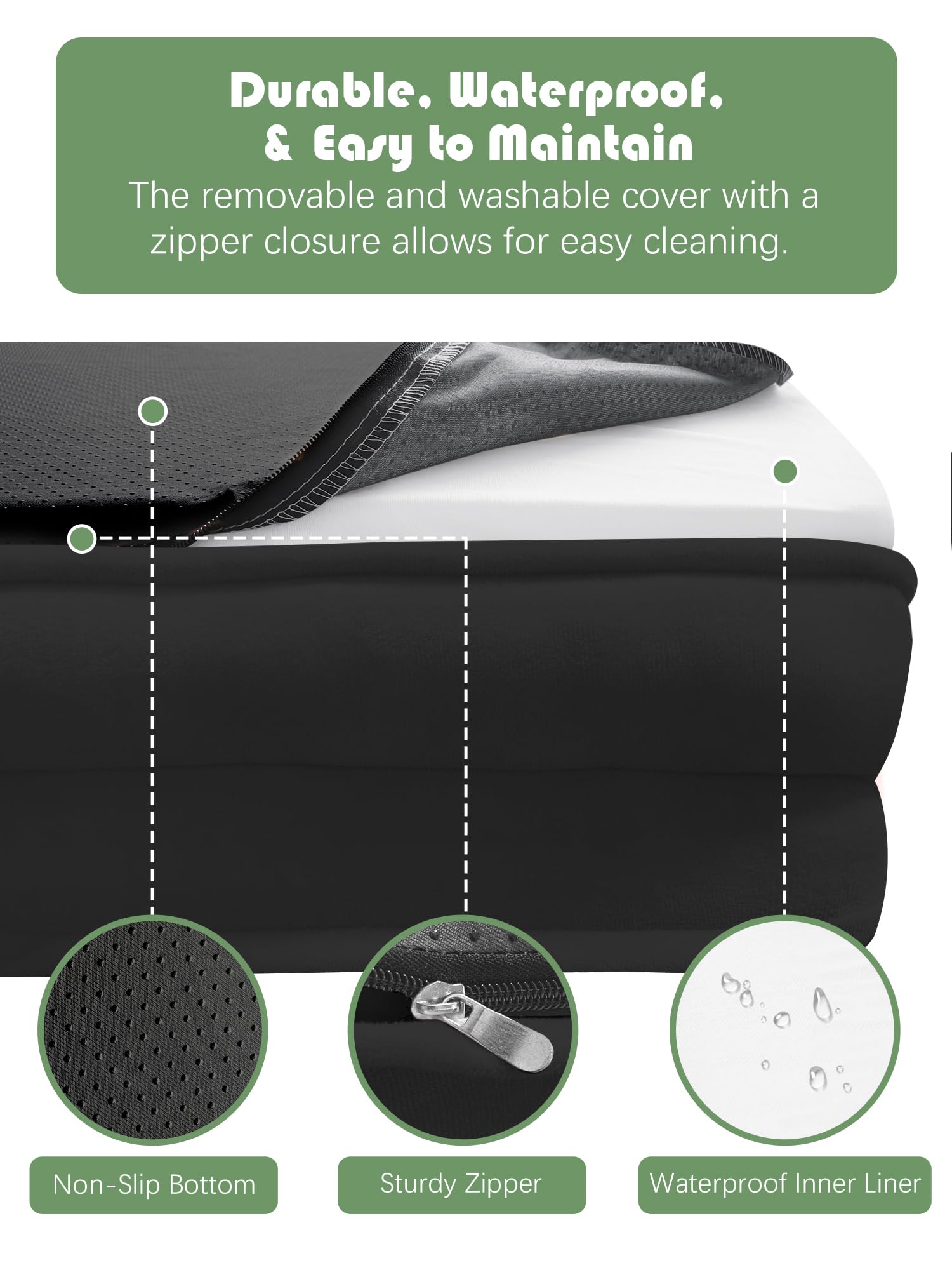Spotted Play Orthopedic Dog Bed with Sides - Sofa Beds for Medium Dogs, Supportive Foam Pet Couch Bed with Washable Removable Cover, Waterproof Lining and Non-Slip Bottom, Black - M view 6