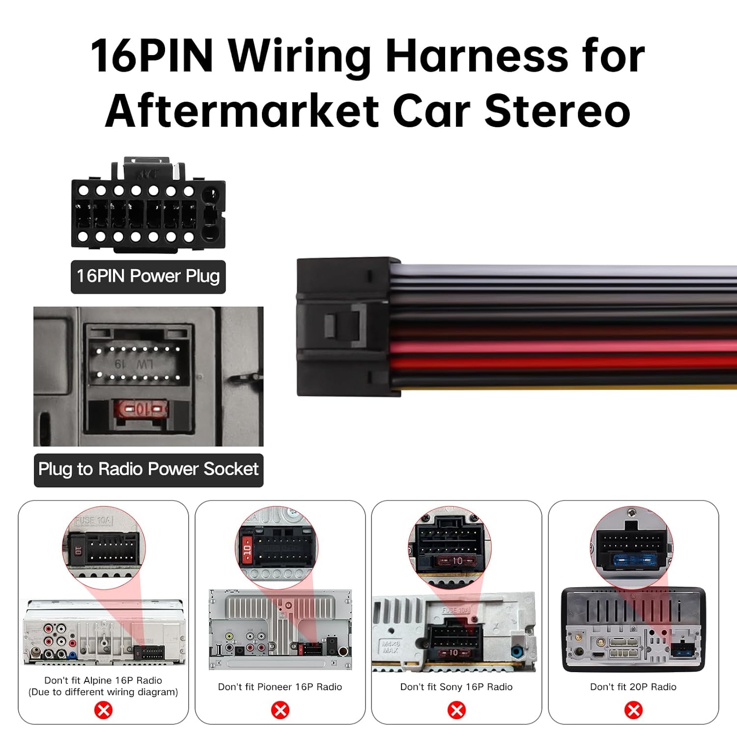 16PIN Wiring Harness for Aftermarket Car Stereo