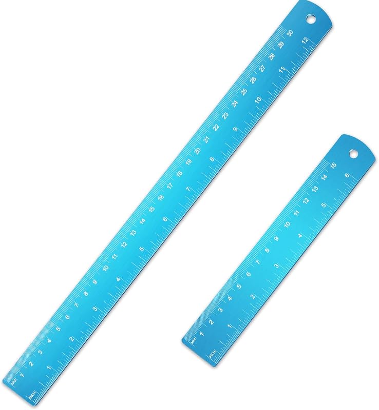 Stainless Steel Ruler and Metal Rule Kit with Conversion Table (Blue, 12 Inch, 6 Inch)