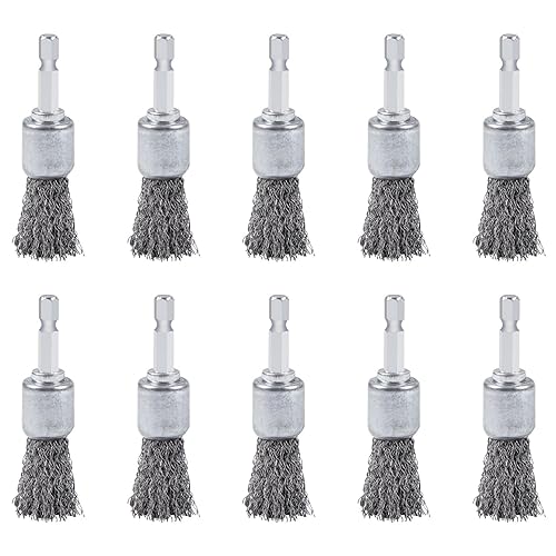 10 cepillos de alambre para taladro, cepillo de alambre de acero de alto carbono, cepillo de alambre de metal para taladro con vástago hexagonal de