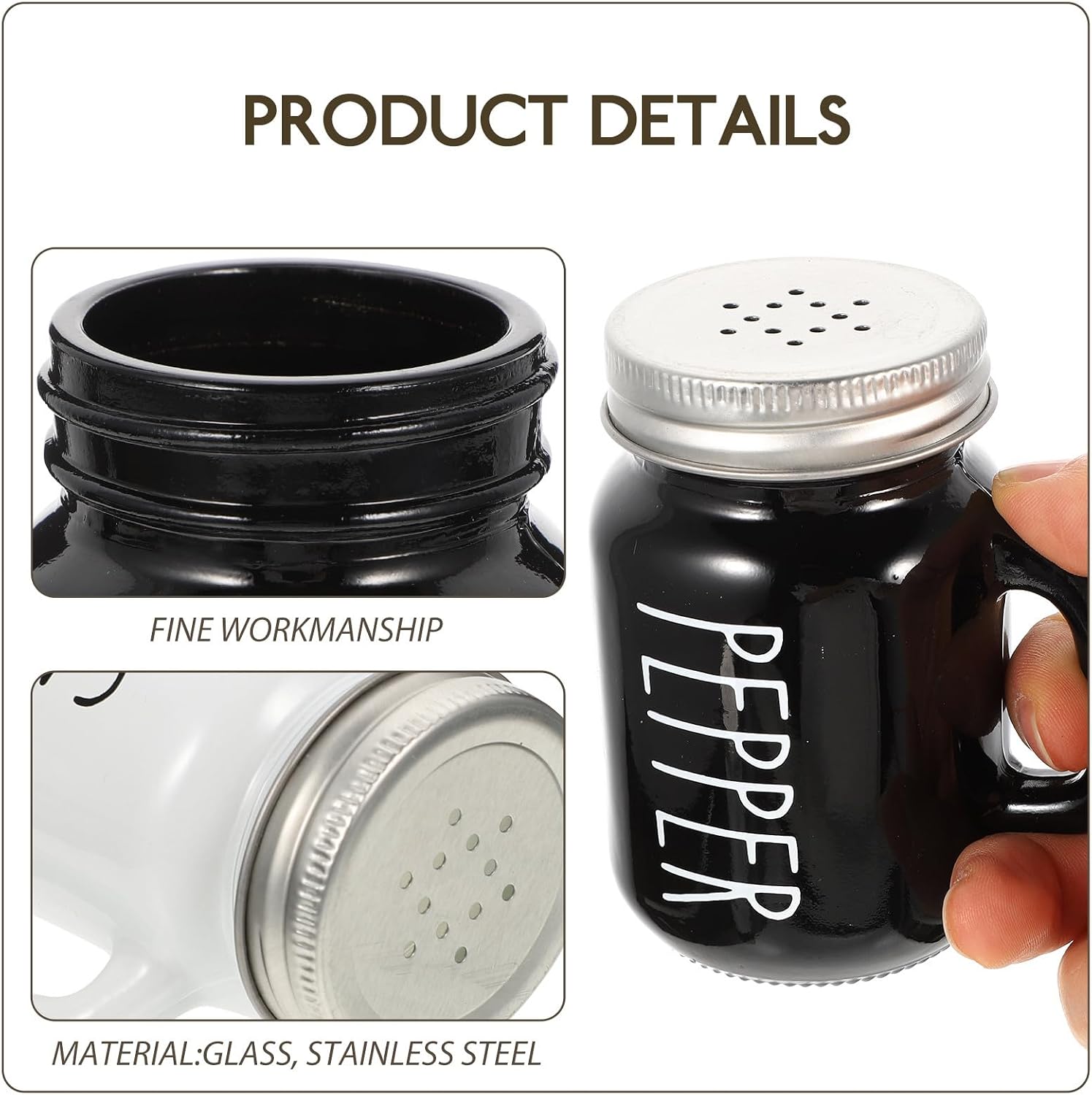 2pcs 130ml Pepper and Salt Canisters for Kitchen and Barbecue, Black and White Spice Jars with Condiment Storage, Home Pepper Jar and Salt Container for Cooking