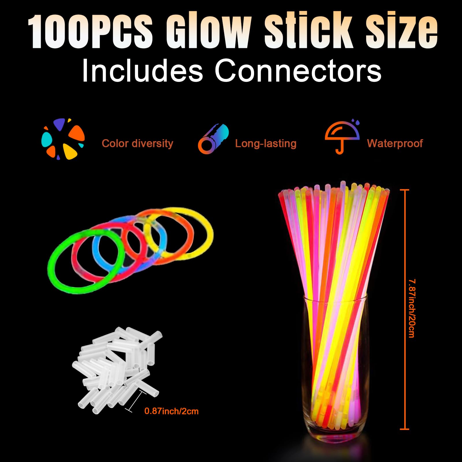 100 Bracelets Luminescents Kangtaixin - 6 Couleurs - Pour Fêtes, Anniversaires - Brillance 6 Heures