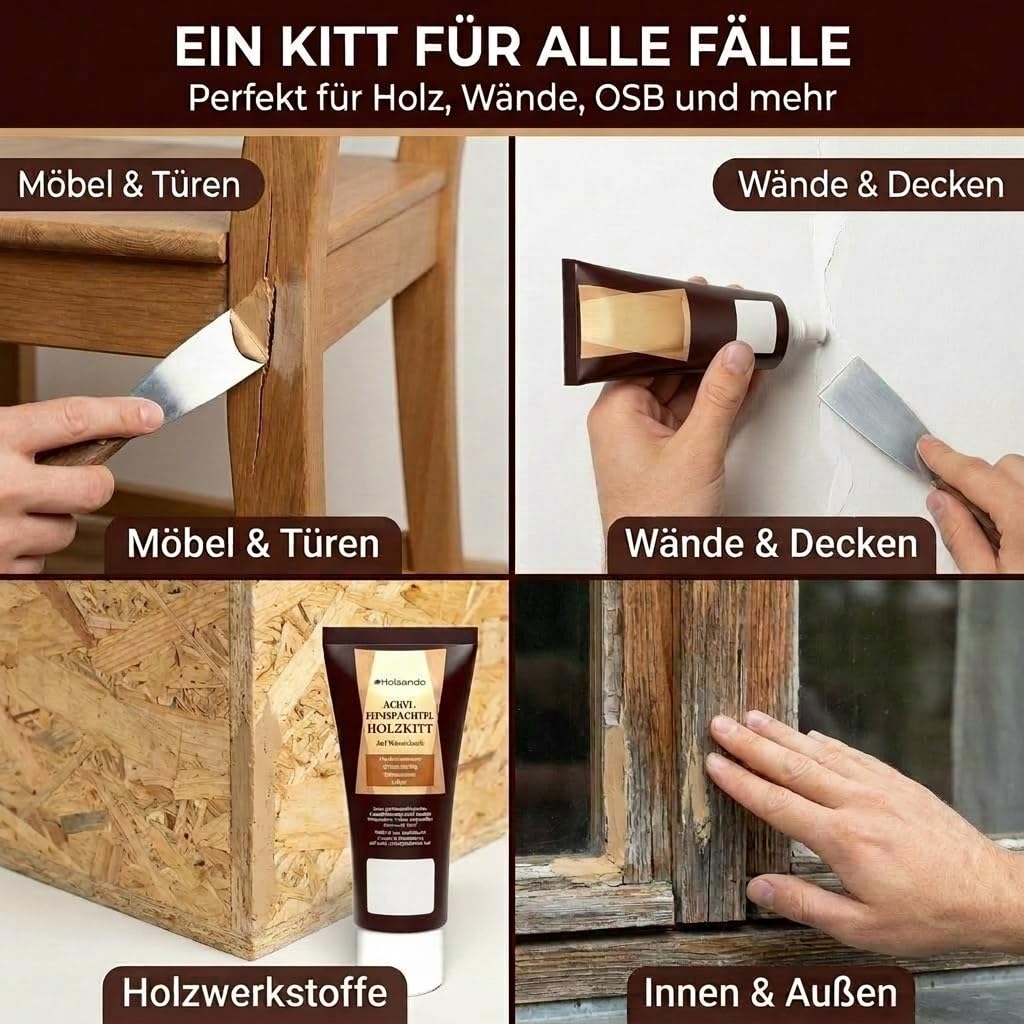 Stucco per legno acrilico per legno, OSB e pareti, noce scuro, 75, tubetto da 250 g