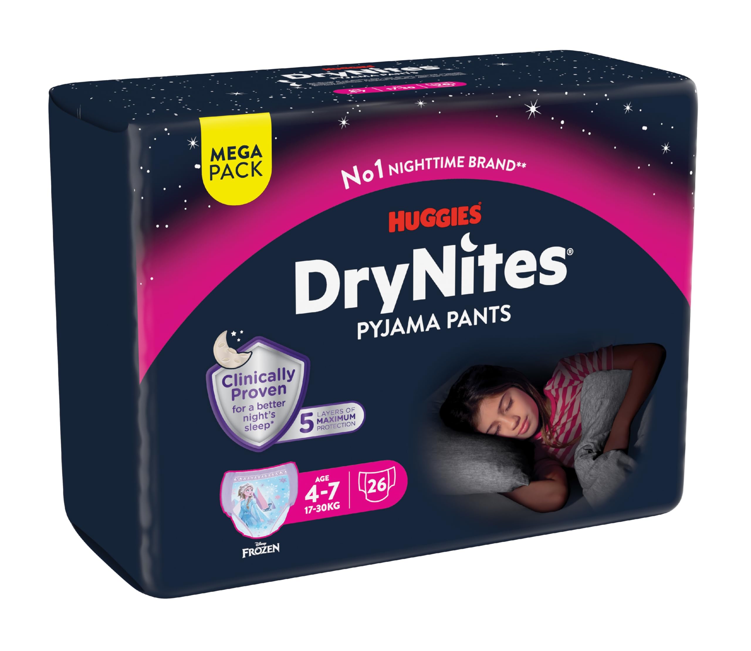 HUGGIESDryNites Pyjama Pants, Girl's 4-7 Years, (17-30KG) 52 x Bedwetting Pants, Up to 100% Leak Free Nights