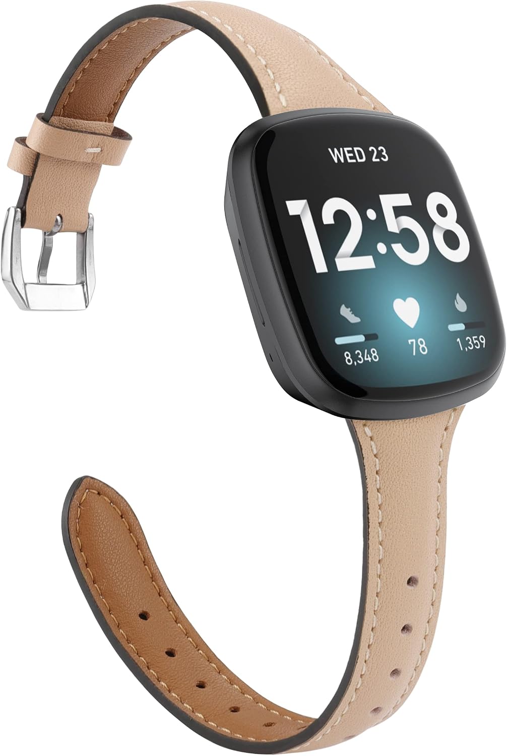 Wearlizer Compatible with Fitbit Versa 4/ Versa 3/ Sense 2/ Sense Strap for Women Top Grain Genuine Thin Leather Replacement Wristband for Women for Versa 4 Smart Watch Band