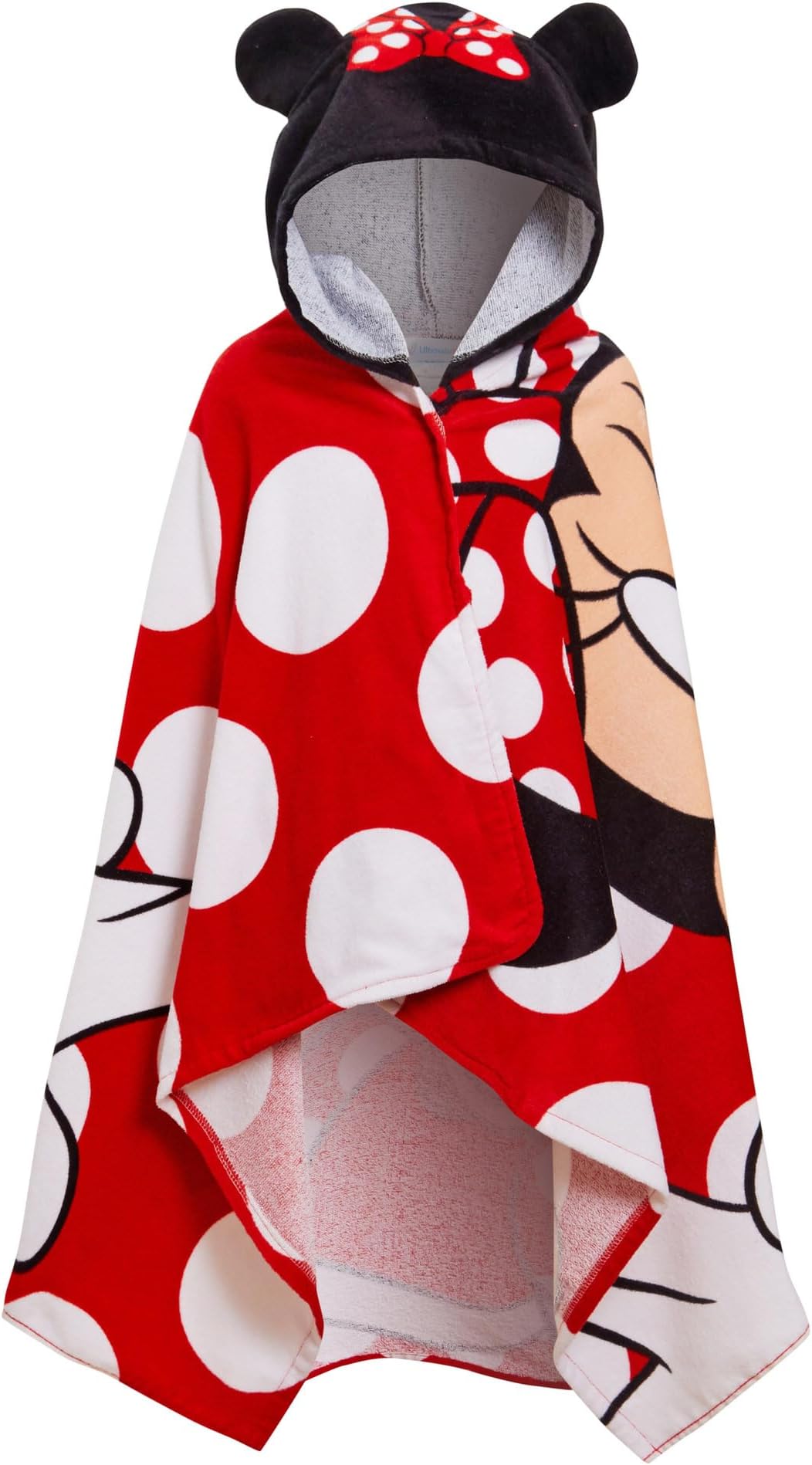 Disney Minnie Mouse Hooded Towel 100% Cotton Girls Poncho Kids Beach Bath Towel Swimming Wrap Changing Robe, Red