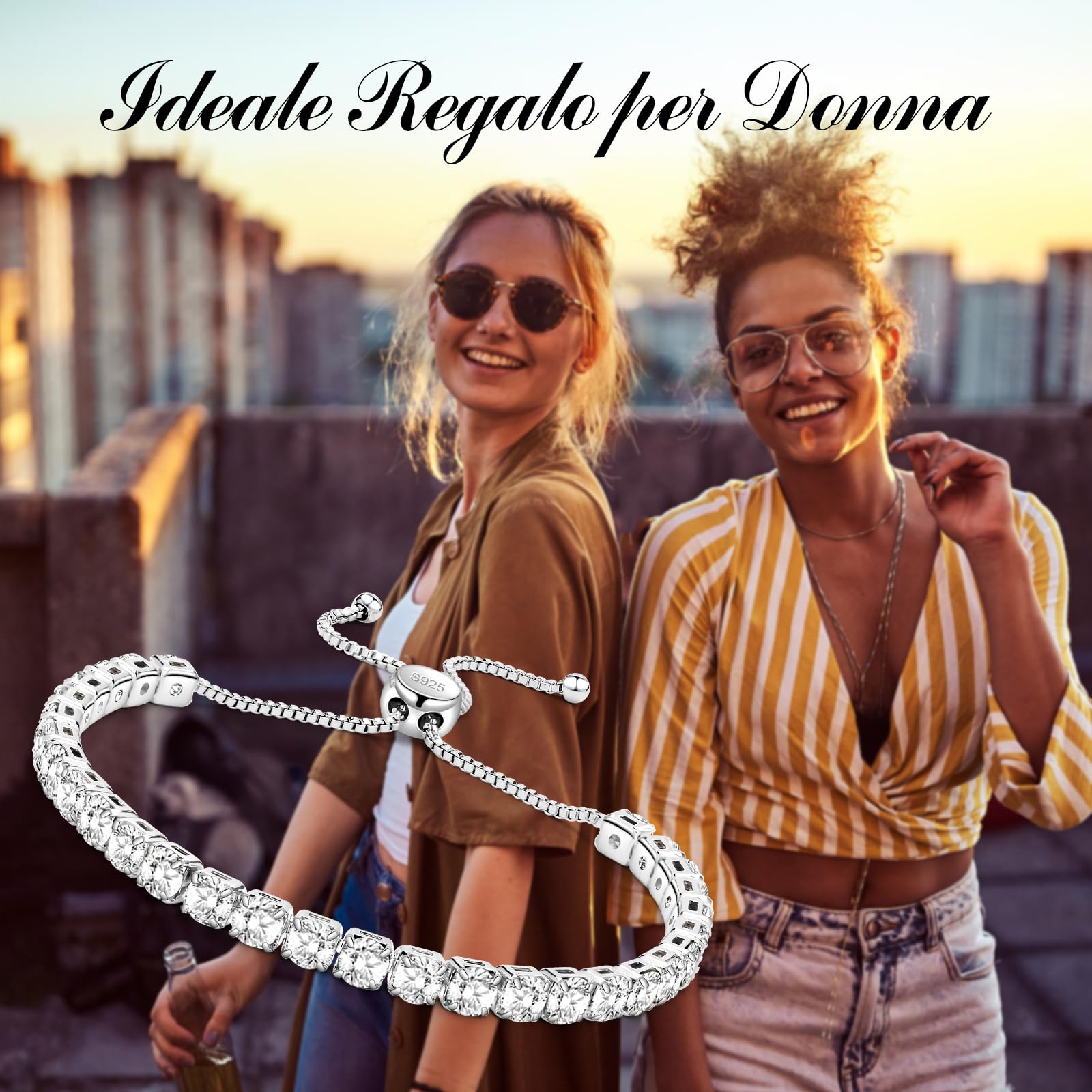 J.Fée Regalo per Lei Regalo Donna, Bracciale Tennis Bracciale Donna Argento 925 con 5A Sparkle Zircone Bracciali Argento Regali per Mamma Amica Lei