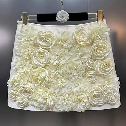 S wrap flower skirt mini ホワイト White Flower Embroidered Chiffon Wrap Mini Skirt | Bottoms