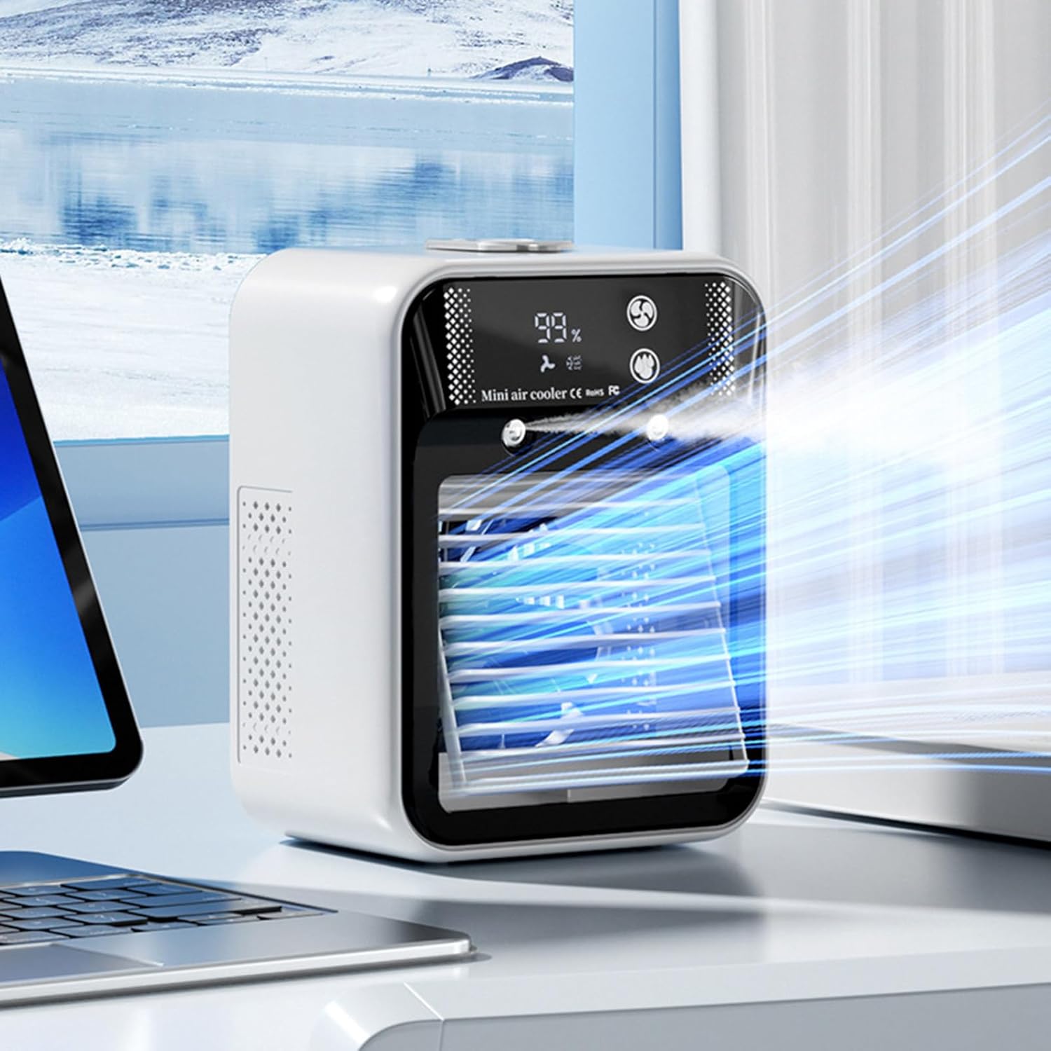Portable Air Conditioner Fan, Misting Cooling Fan for Desk, Digital Display with 2 Speeds and 2 Mists for Travel Outdoors Workplace Home