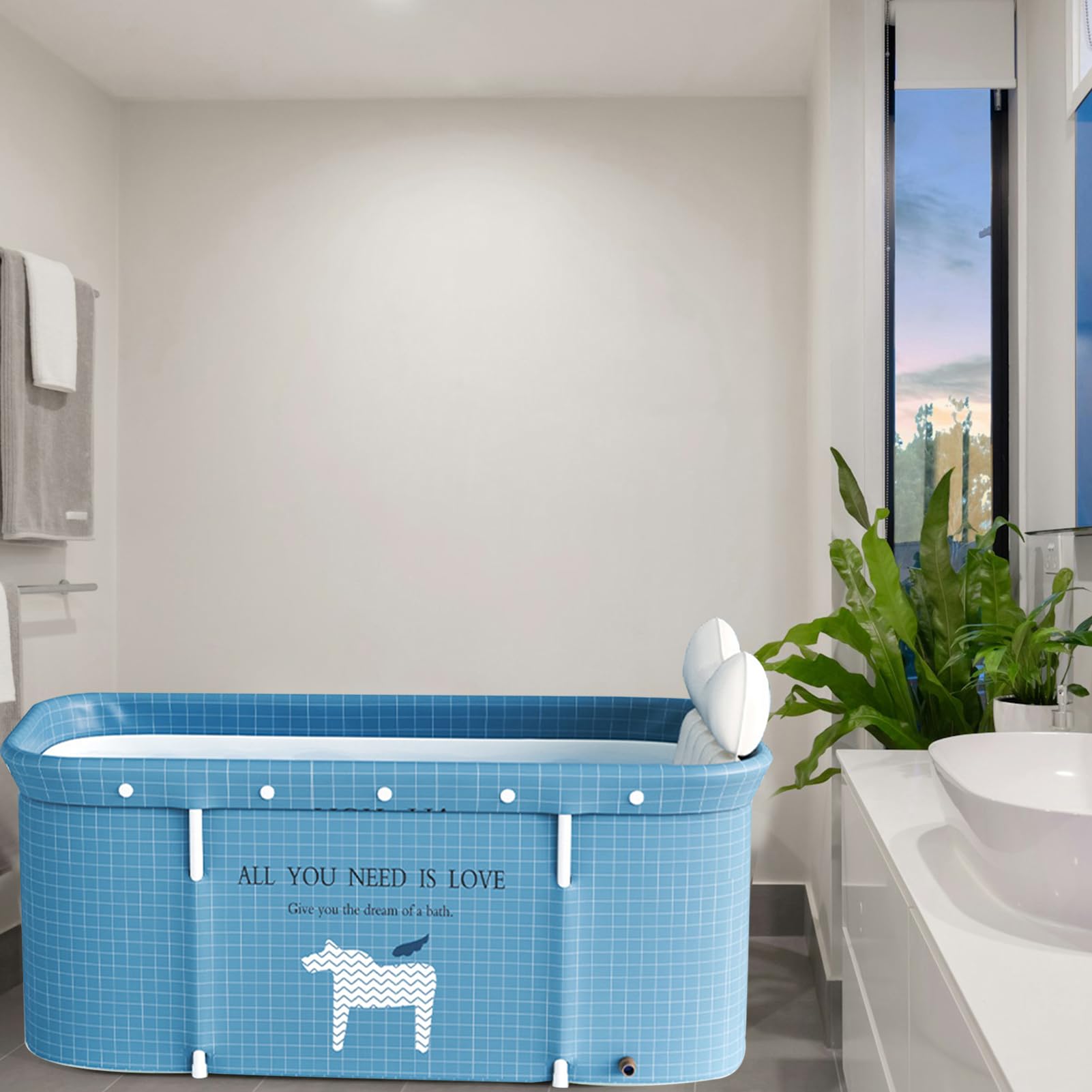 Vasca da bagno pieghevole portatile, in PVC, 120 x 50 cm, indipendente, rettangolare, stile 1, lucidata, 3 kg, per interni ed esterni
