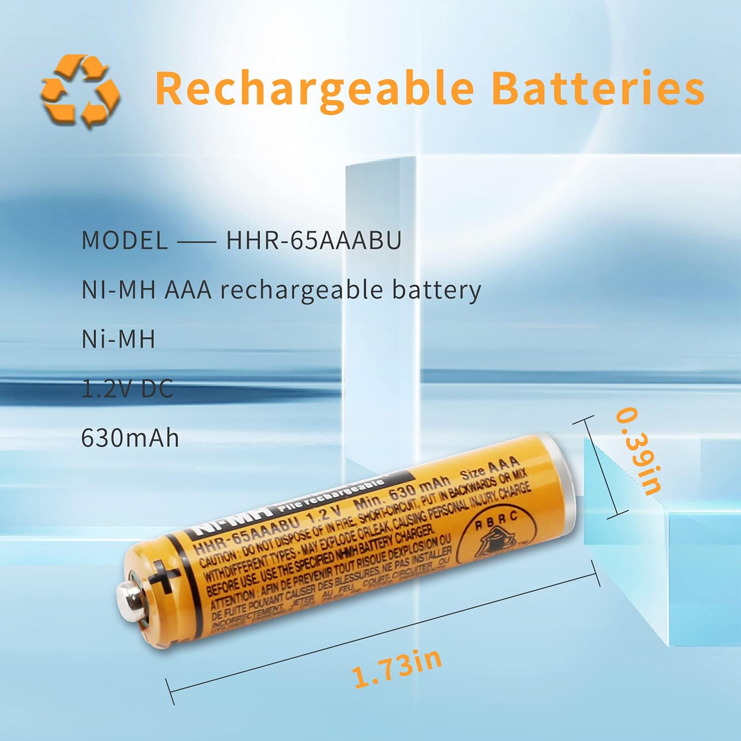 8PCS NI-MH AAA Rechargeable Battery for Panasonic HHR-65AAABU 1.2V Replacement Battery