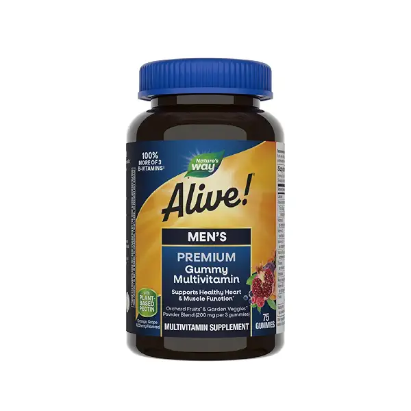 Nature's Way Alive! Men's Premium Gummy Multivitamin Supplement, Supports Healthy Heart*, Muscle Function*, Full B-Vitamin Complex, Orange, Grape, Cherry Flavored, 75 Gummies (Packaging May Vary) 1