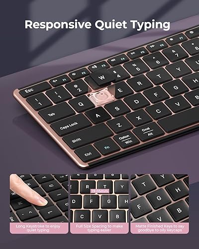 Miniatura 6 de Seenda Combo de teclado y ratón Bluetooth inalámbrico, SKM64-3 recargable, teclado y ratón delgado y silencioso, conexión para 3 dispositivos