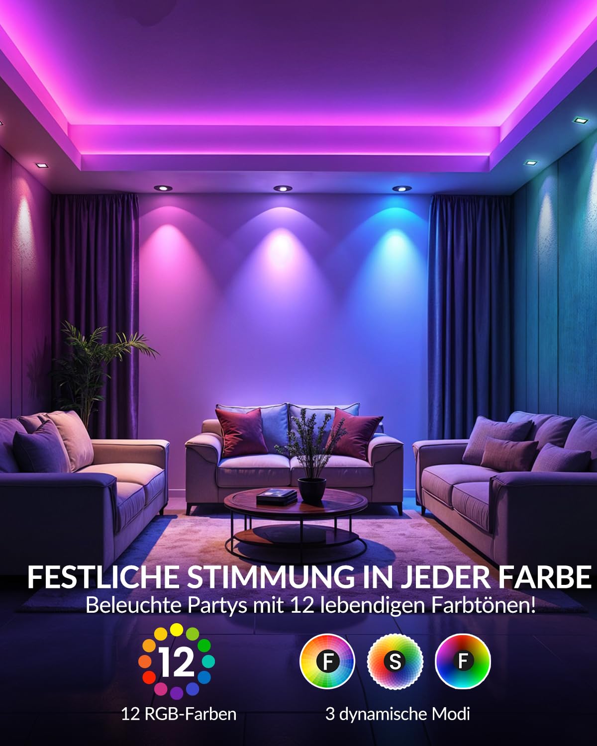 Farbwechselbirne GU5.3 3W dimmbar, 12V MR16 RGBW LED-Lampen Stimmungsbeleuchtung mit Fernbedienung, 12 Farben + Warmweiß + Kaltweiß zur Auswahl für Heimdeko 2er Pack