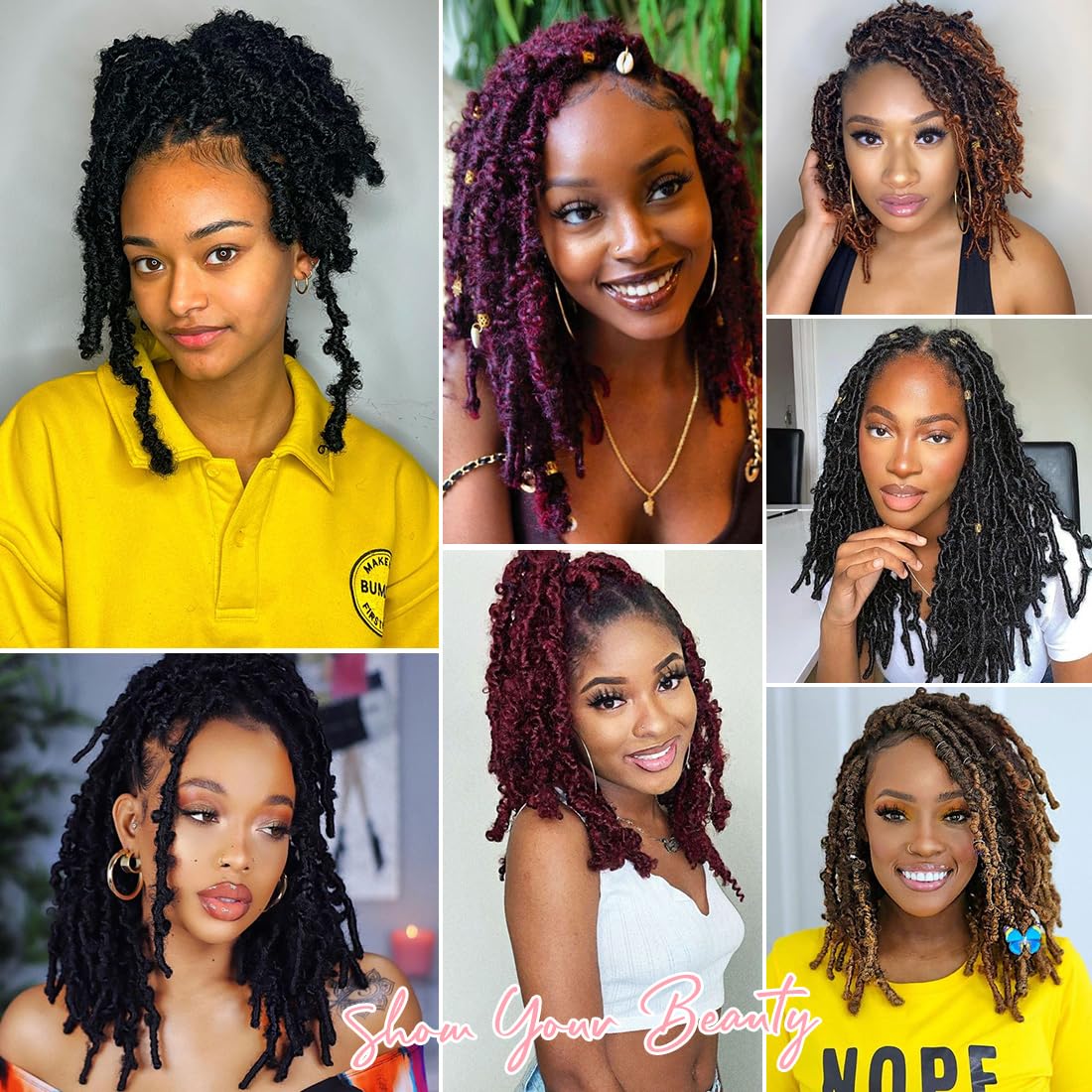GetGal Butterfly Locs Crochet Hair 12 Inch Short Distressed Soft Locs Crochet Synthetic Braids Hair Extensions For Black Women Pre Looped 6 packs（12inch,1B）