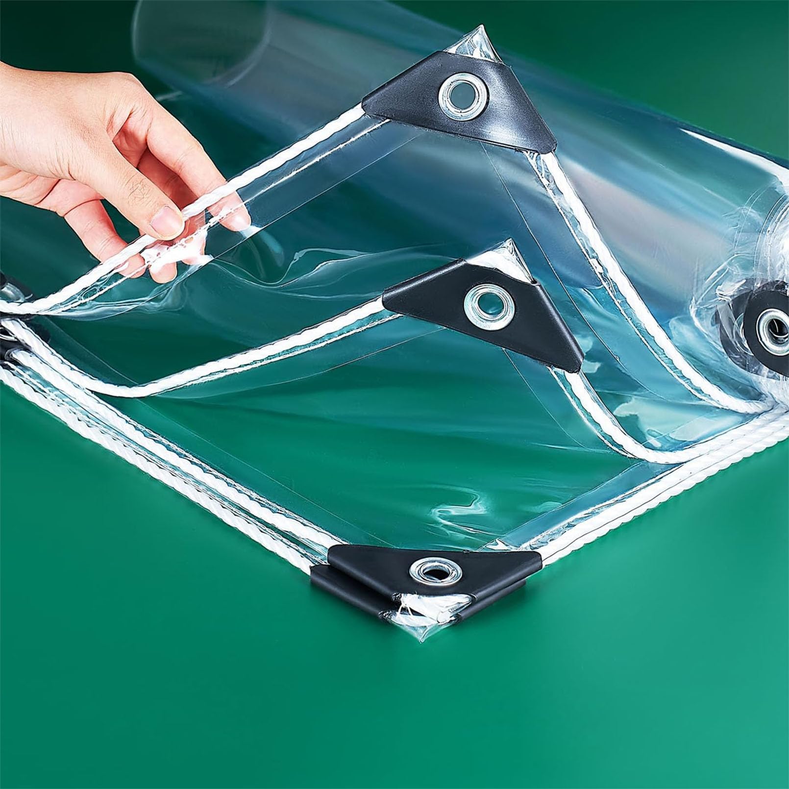 Telo in PVC trasparente con occhielli, telone 420g/m² resistente, 1.5x3m | 0,35mm telo resistente alle intemperie, 30cm distanza occhielli‑antistrappo, protezione trasparente per terrazze, giardini