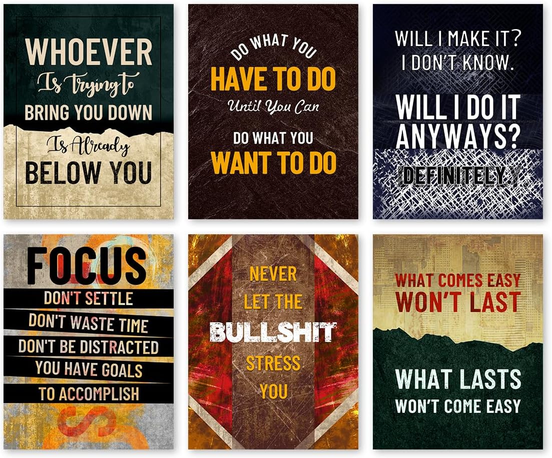 Motivational Wall Art Canvas Prints Office Decorations,Inspirational Art Posters,Success Quotes Painting,Classroom Kids Room Wall Decor,Set of 6(8 * 10inch,Unframed).