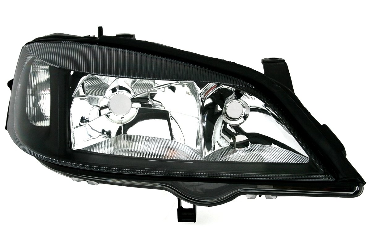 Scheinwerfer Set in Schwarz für Opel Astra G (2/1998-1/2005, außer Xenon) | Aftermarktet, Upgrade, Tuning, Halogen, H7, HB3, links, rechts, Klarglas, vorbereitet für elektr. LWR,