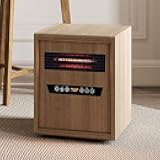 Portable Rolling Infrared Space Heater with LED Touchscreen and Remote Control | 12h Timer | 1500w Quick Heating for Indoor Use | Light Oak Wood