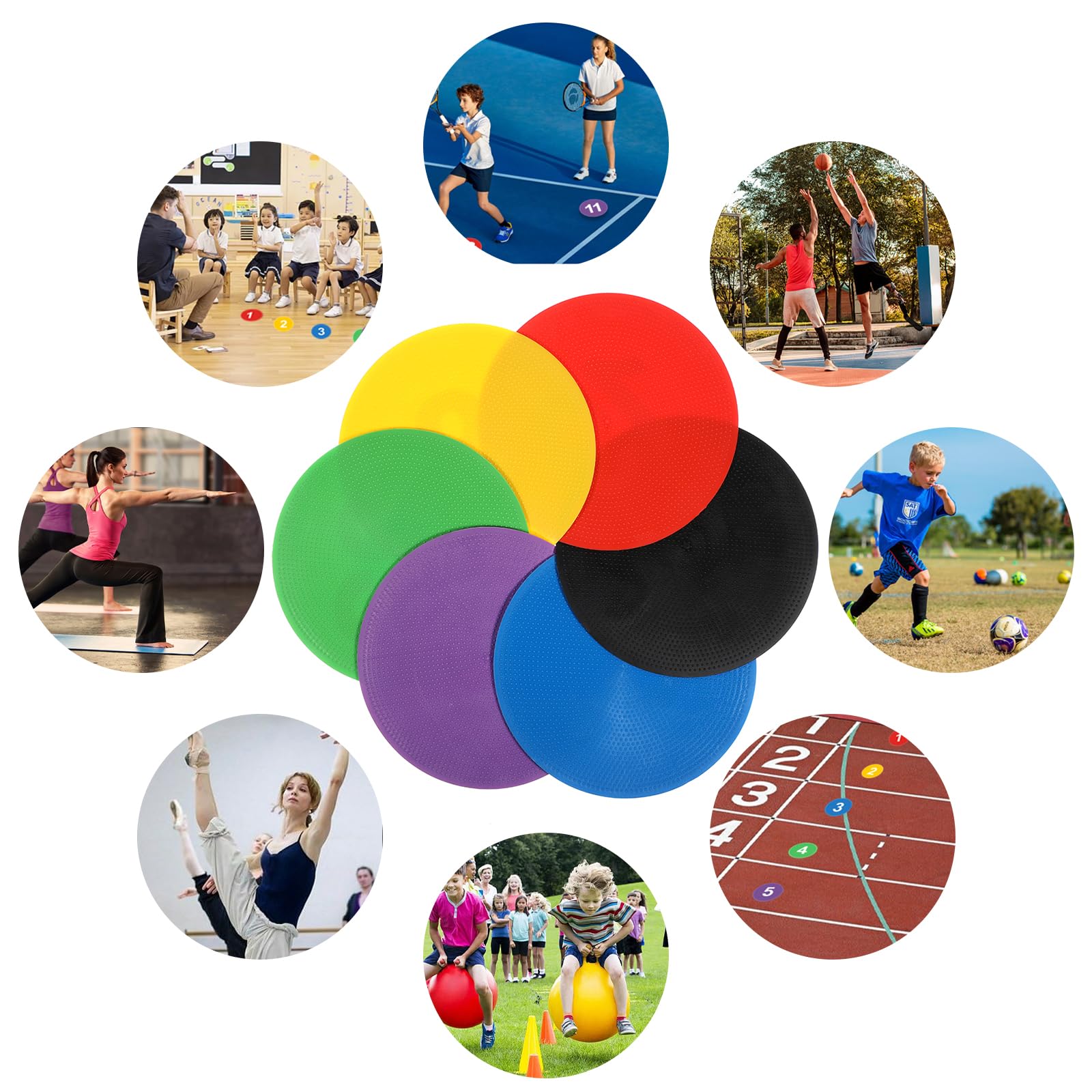 Marcadores de puntos de goma antideslizantes para agilidad, conos de campo plano, puntos de suelo para fútbol, baloncesto, deportes, entrenamiento de agilidad de velocidad y ejercicios (9
