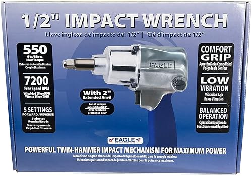 Miniatura 4 de Eagle EGA-122 Llave de impacto de aire de yunque extendida de 12 pulgada, 550 ft-lbs. Par inverso máximo, azul