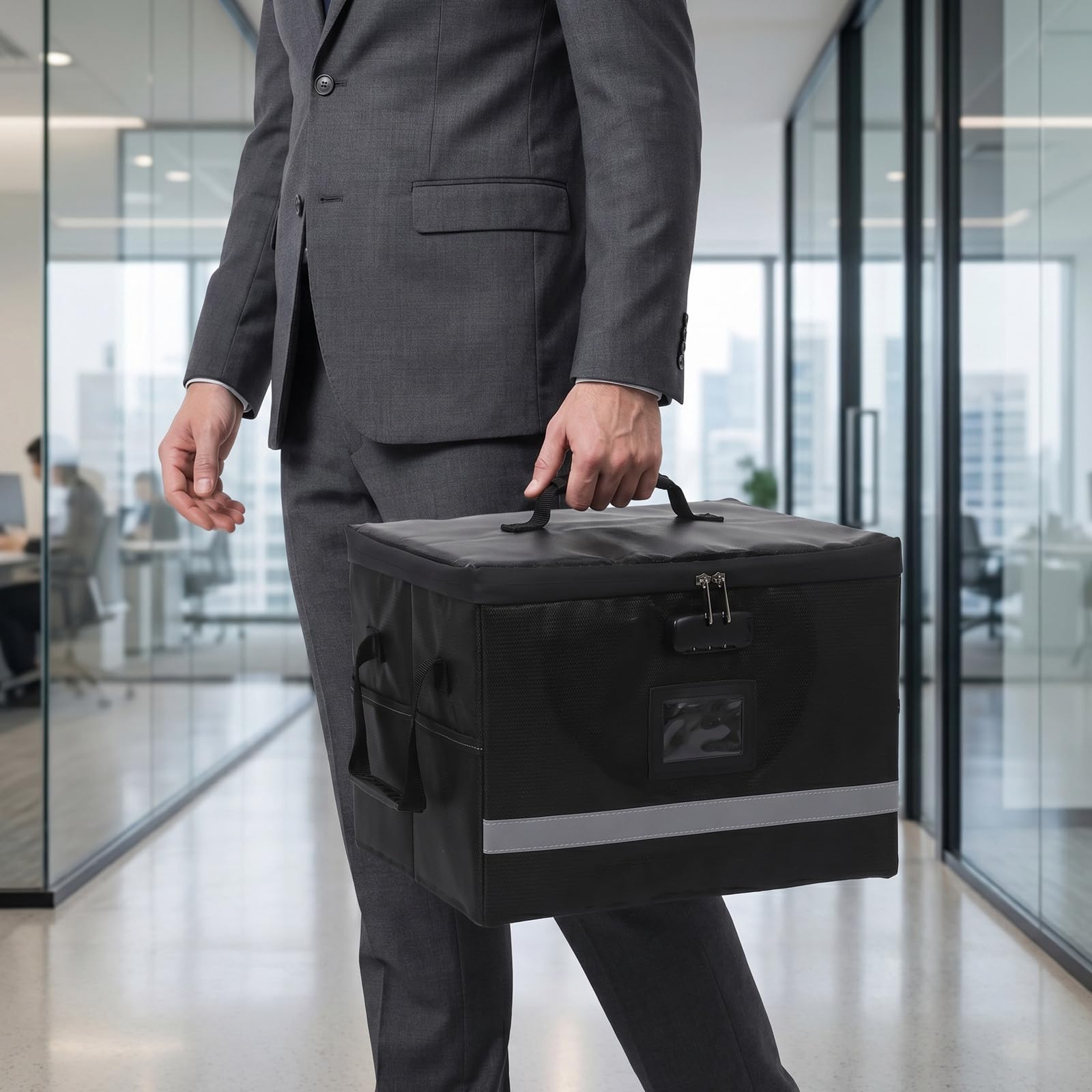 Operitacx Scatola portadocumenti impermeabile con serratura - Scatola organizer per documenti con cerniera e maniglia - Armadietto portadocumenti portatile con molteplici tasche per riporre materiale