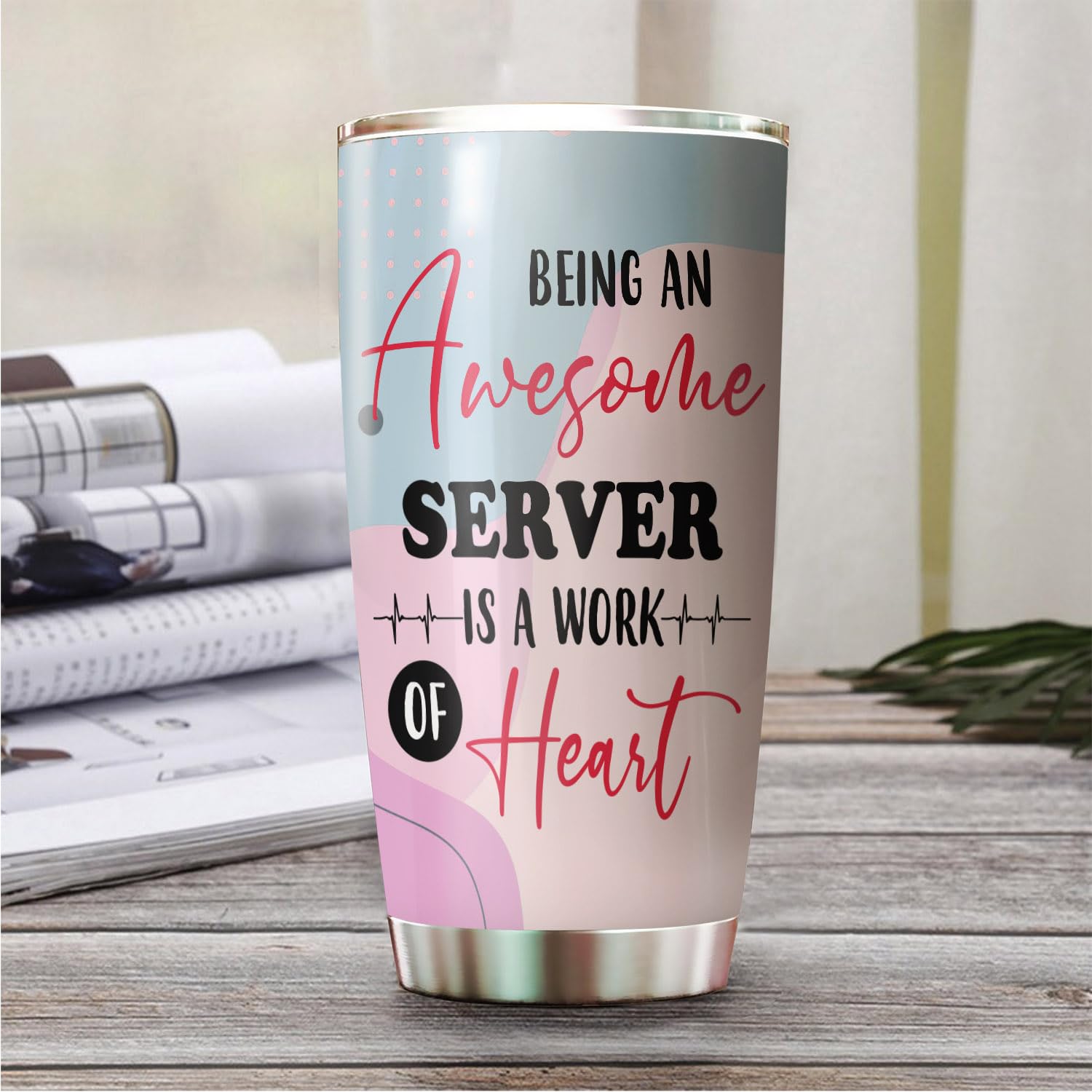 MEDROC Awesome Server Tumbler Stainless Steel 20oz, Funny Server Gifts Bulk For Birthday Christmas, Server Gifts For Men Women Office Coworker Driking Coffee Cup Humor